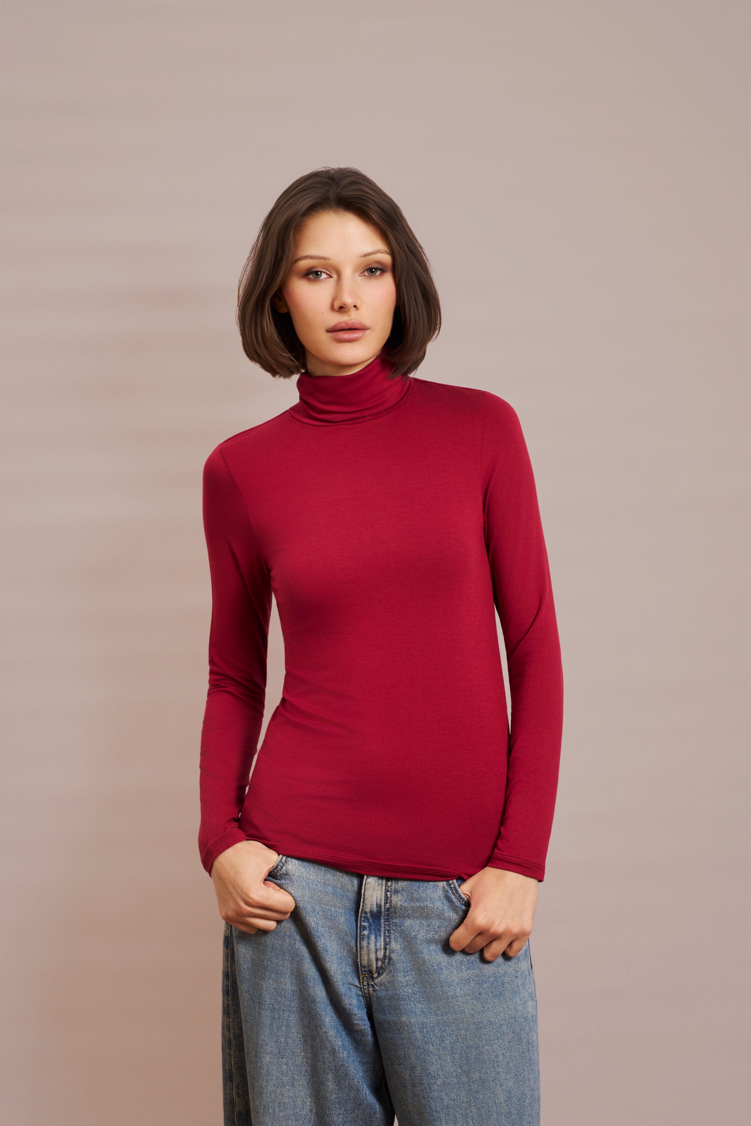 Majestic Soft Touch Long Sleeve Turtleneck in Syrah