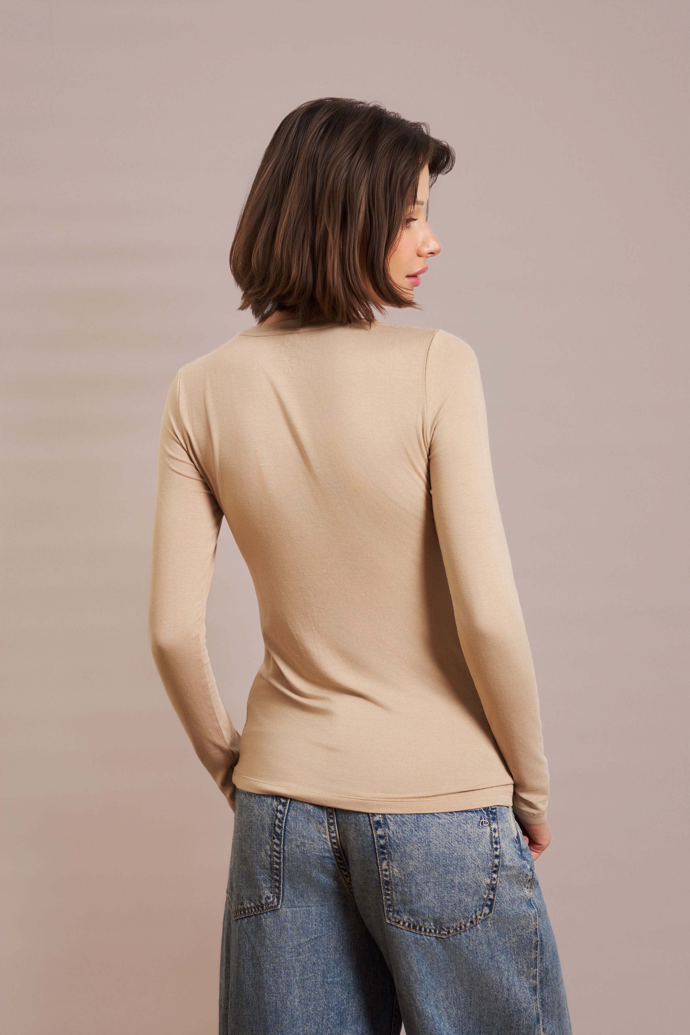 Majestic Long Sleeve Soft Touch Viscose Crewneck in Powder Blush