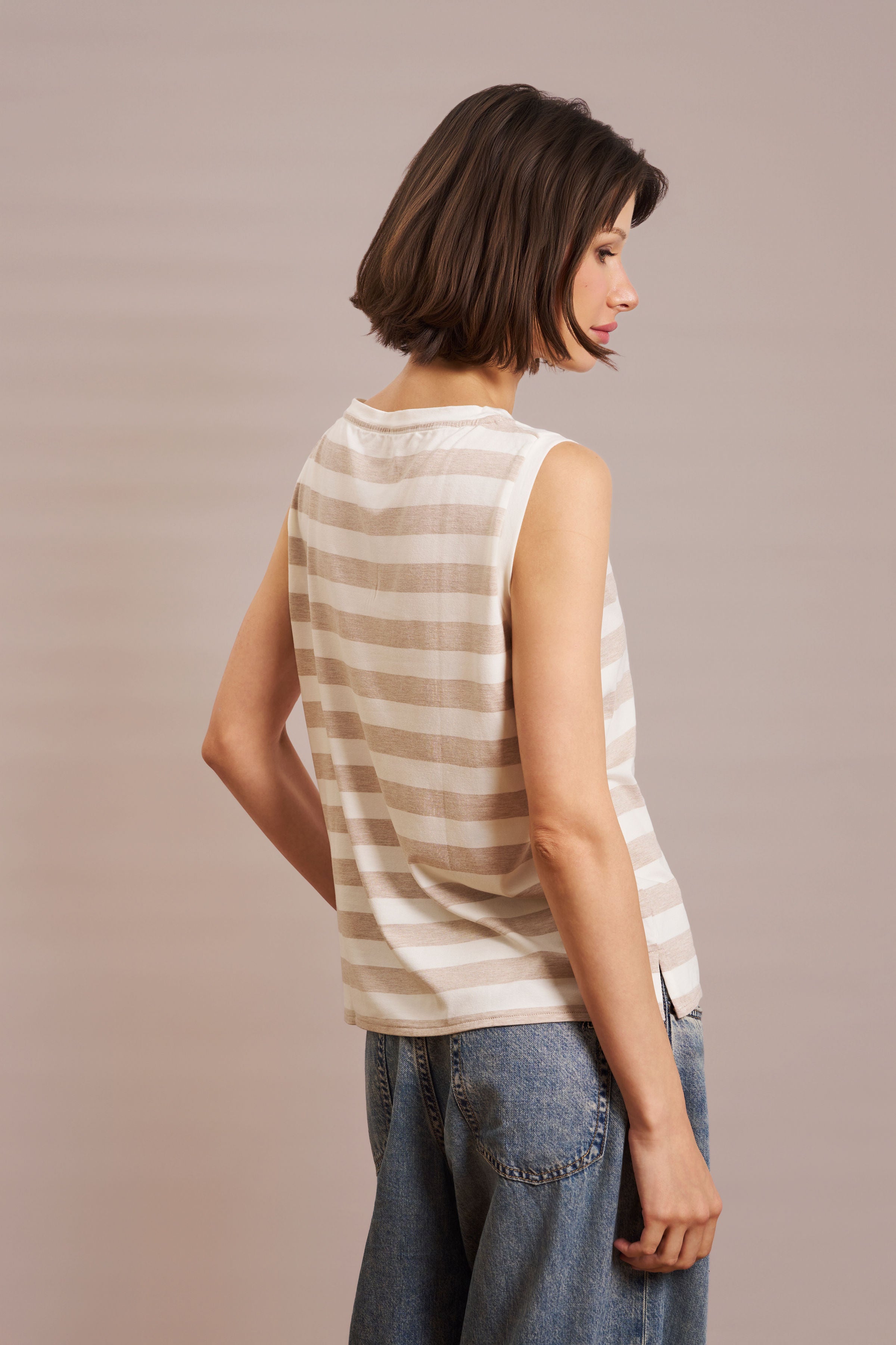Majestic Soft Touch Semi Relaxed Boatneck Tank in Ecru Chine Stripe