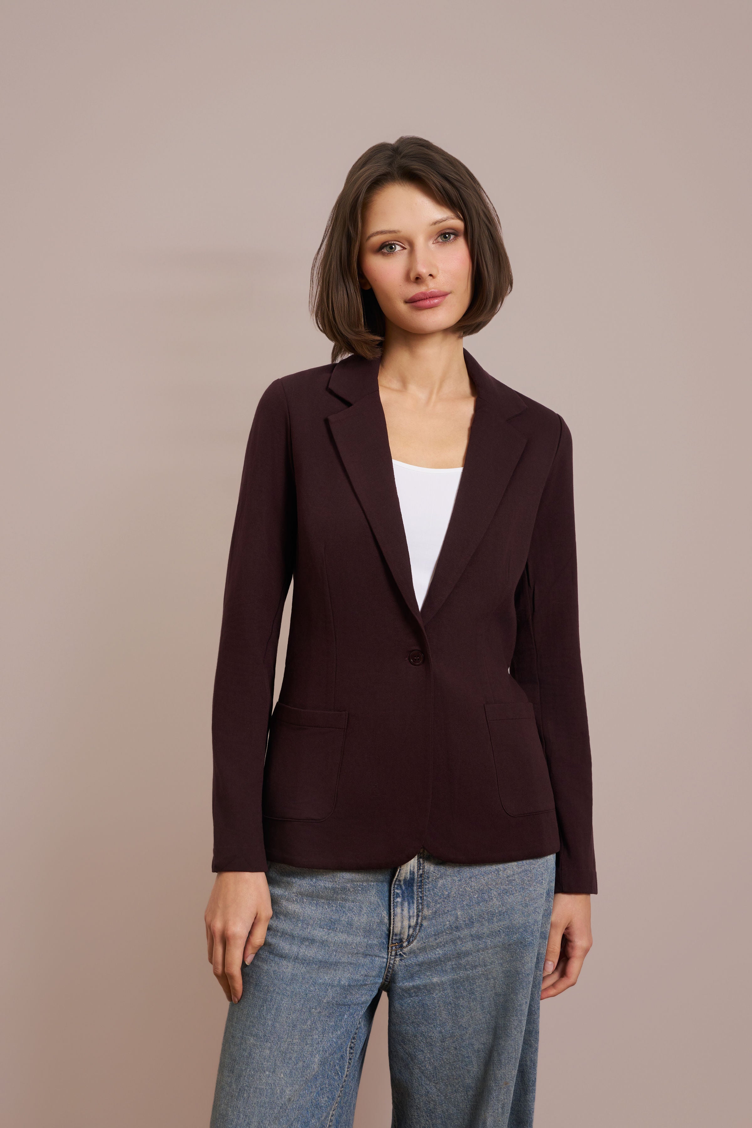 Majestic French Touch One Button Blazer in Aubergine