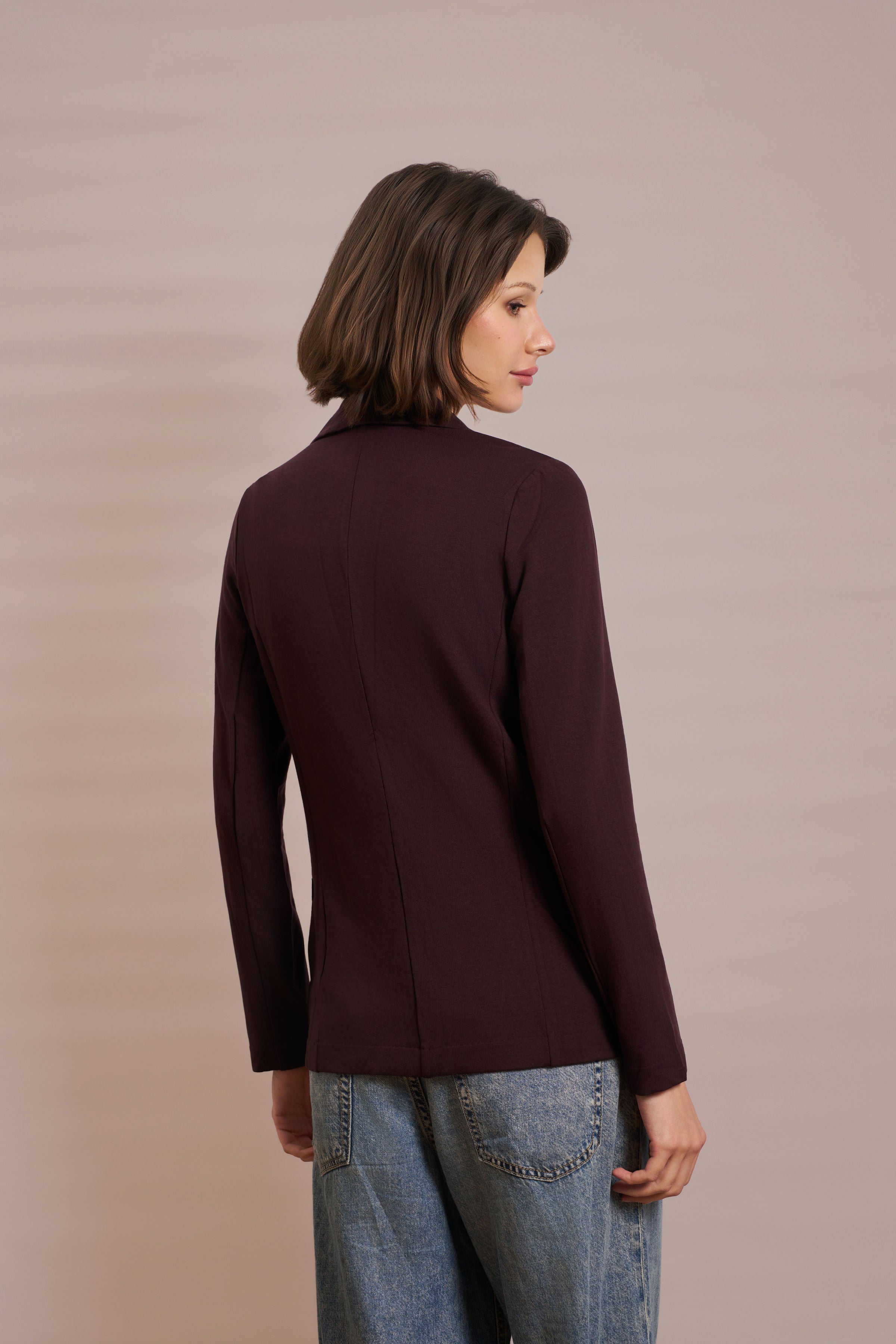 Majestic French Touch One Button Blazer in Aubergine