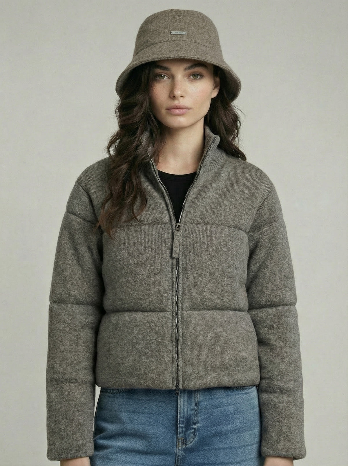 Merino Quilted Puffer Jacket in Steel