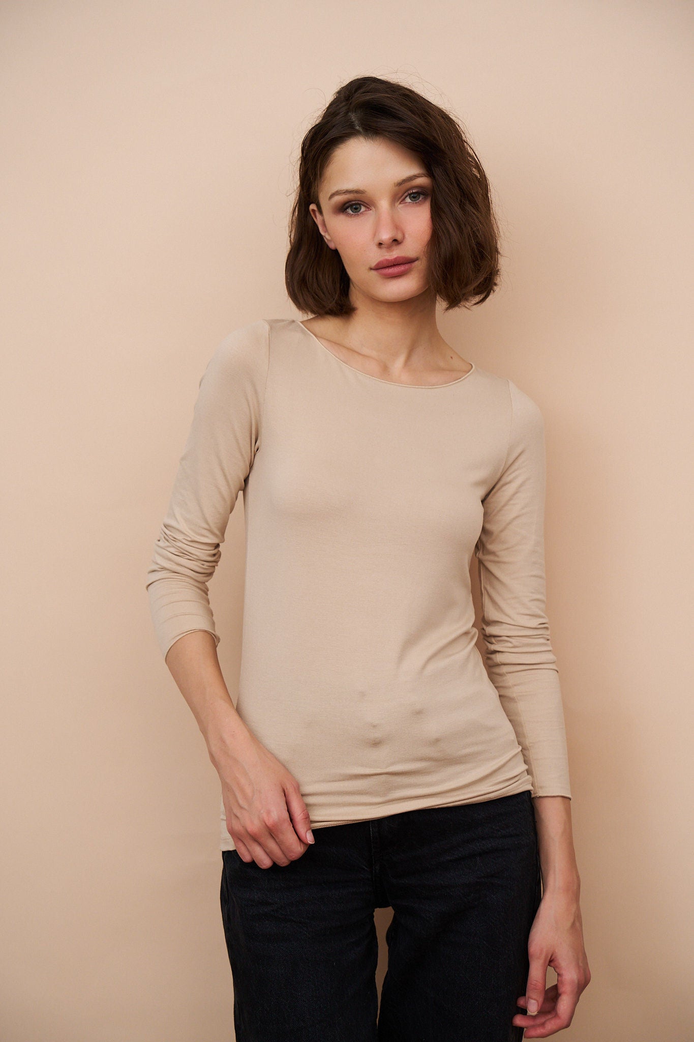 Majestic Soft Touch Long Sleeve Boatneck in Ficelle