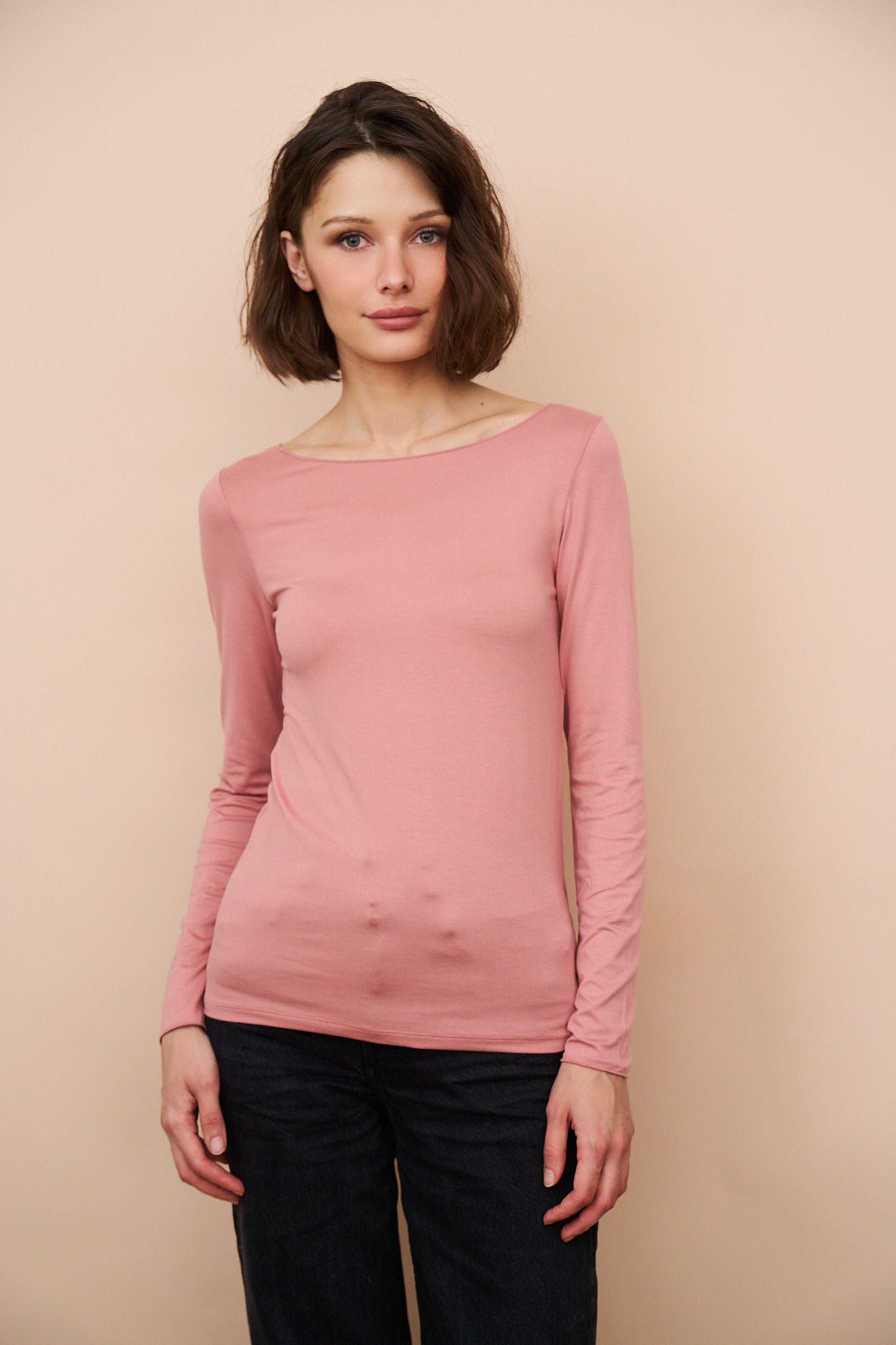Majestic Soft Touch Long Sleeve Boatneck in Rosewood