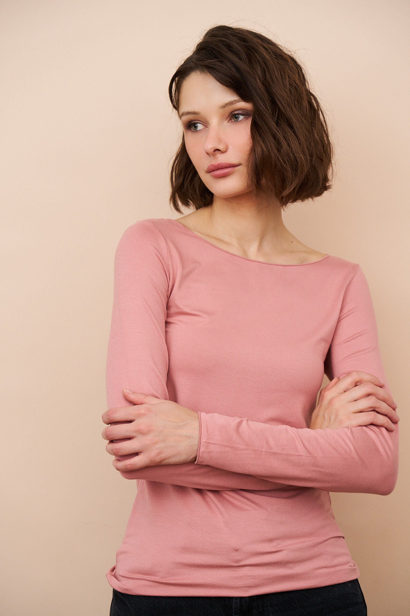 Majestic Soft Touch Long Sleeve Boatneck in Rosewood