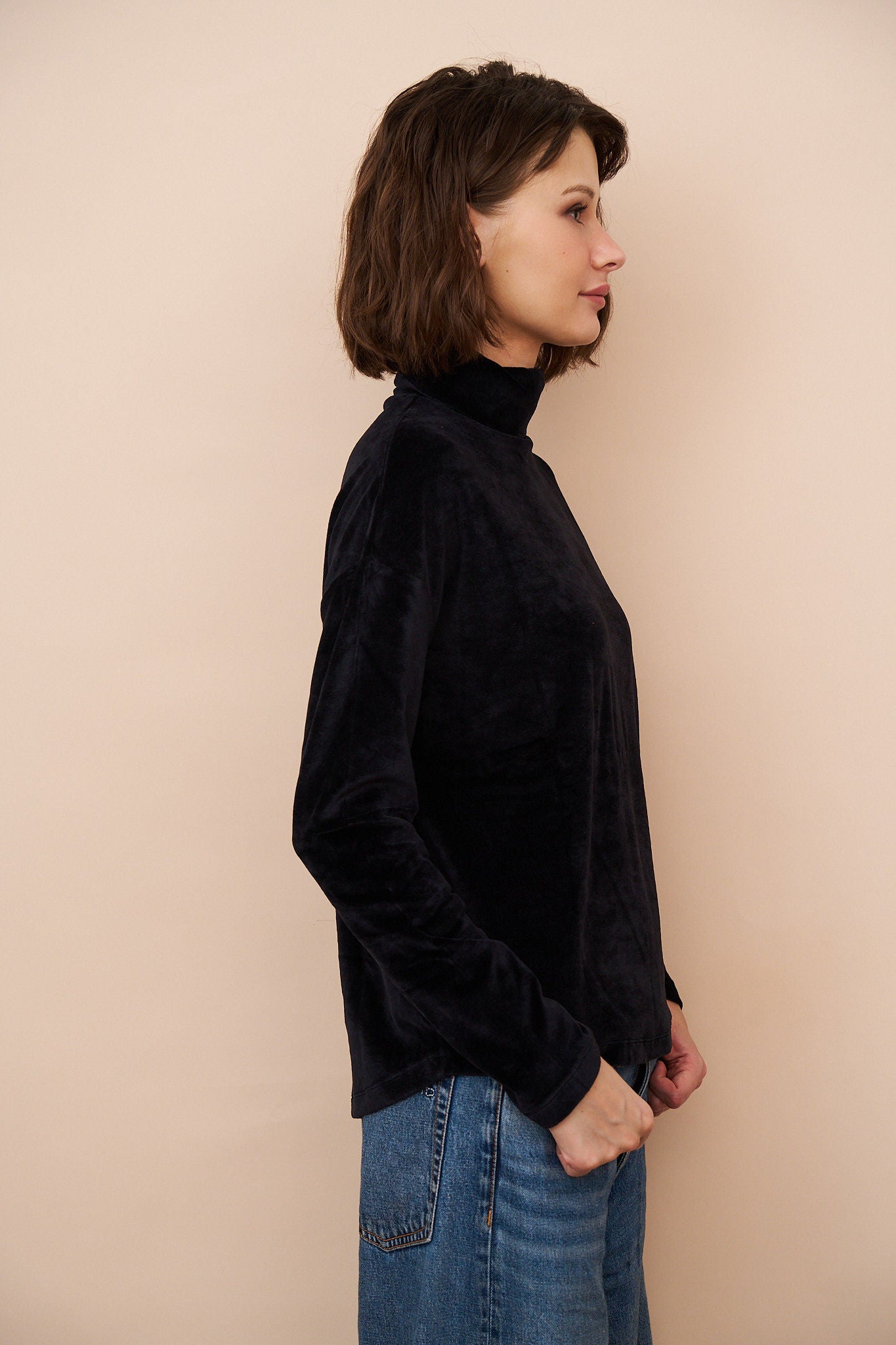 Velour Long Sleeve Relaxed Turtleneck