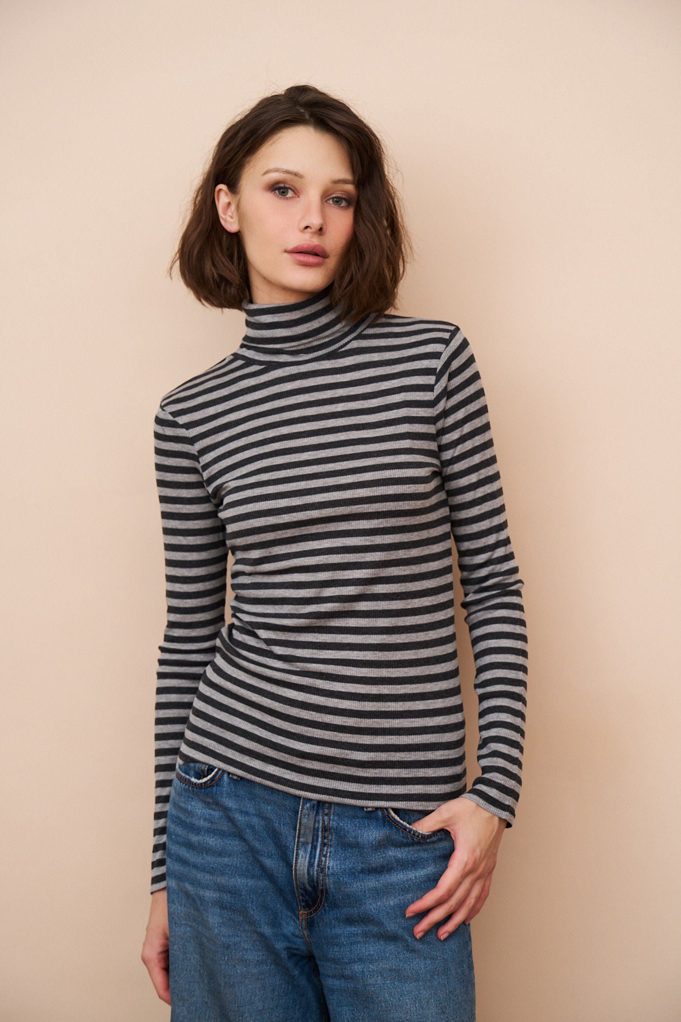 Organic Cotton and Lyocell Striped Turtleneck
