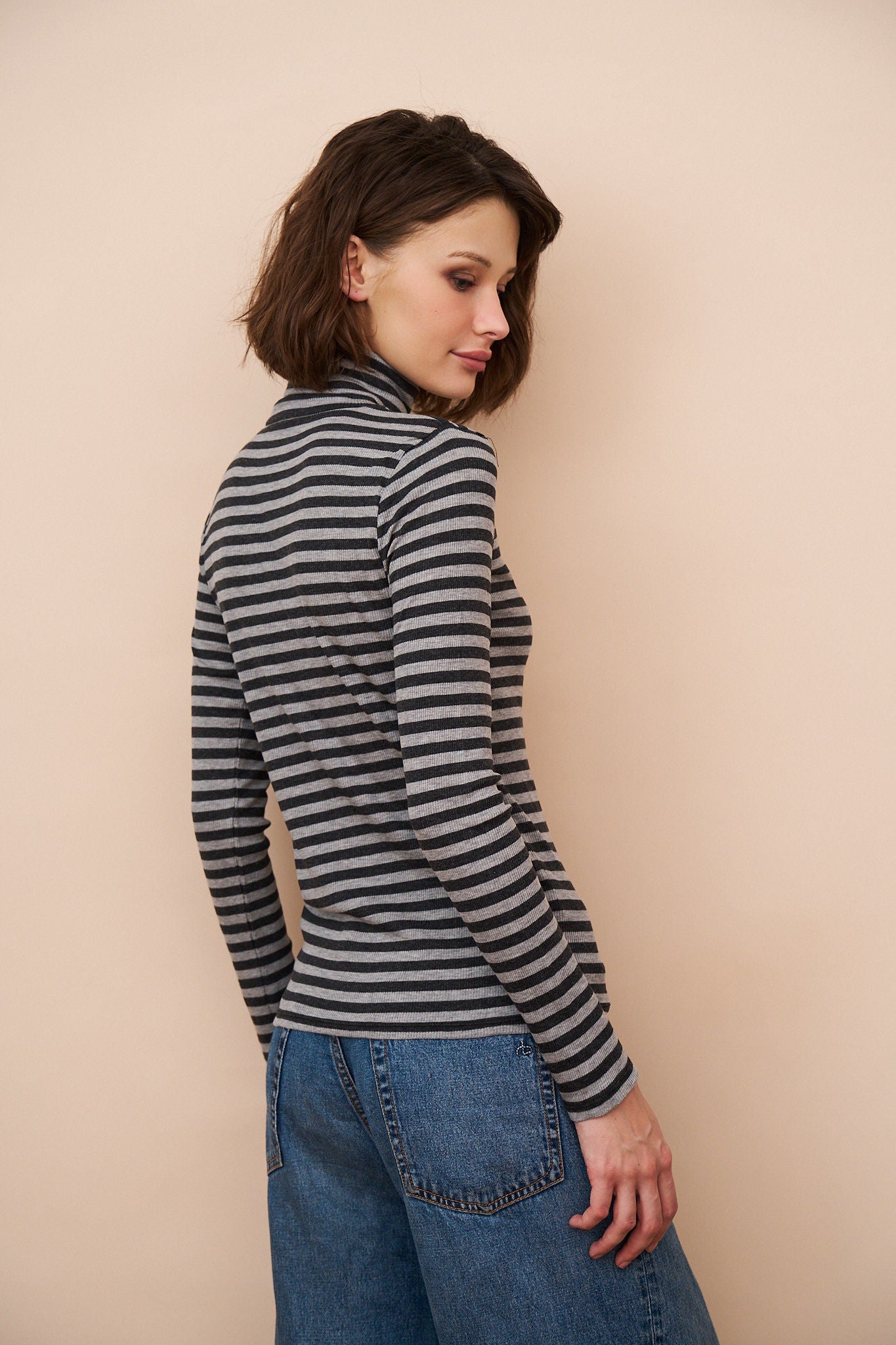 Organic Cotton and Lyocell Striped Turtleneck