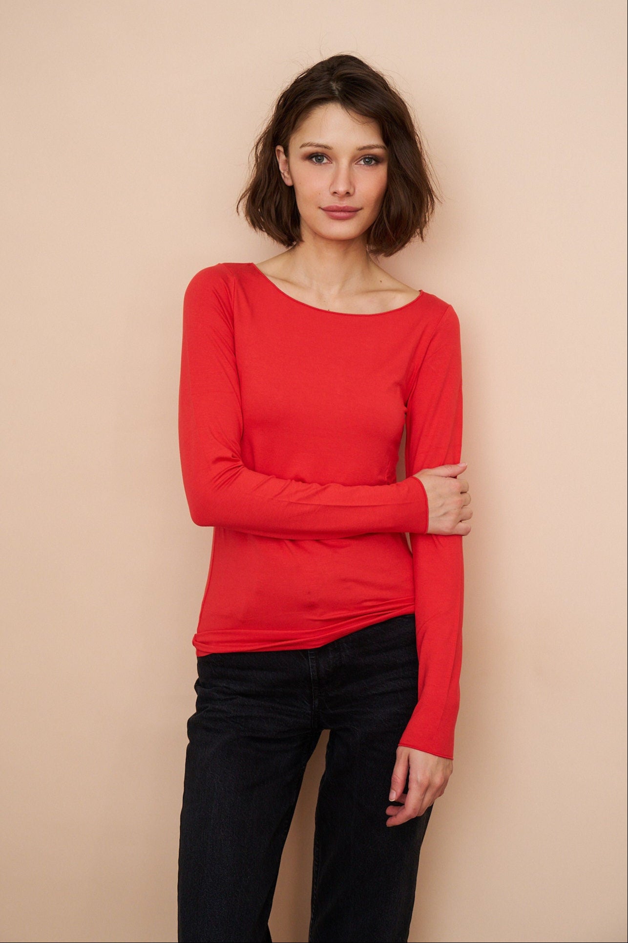Majestic Soft Touch Long Sleeve Boatneck in Carmin