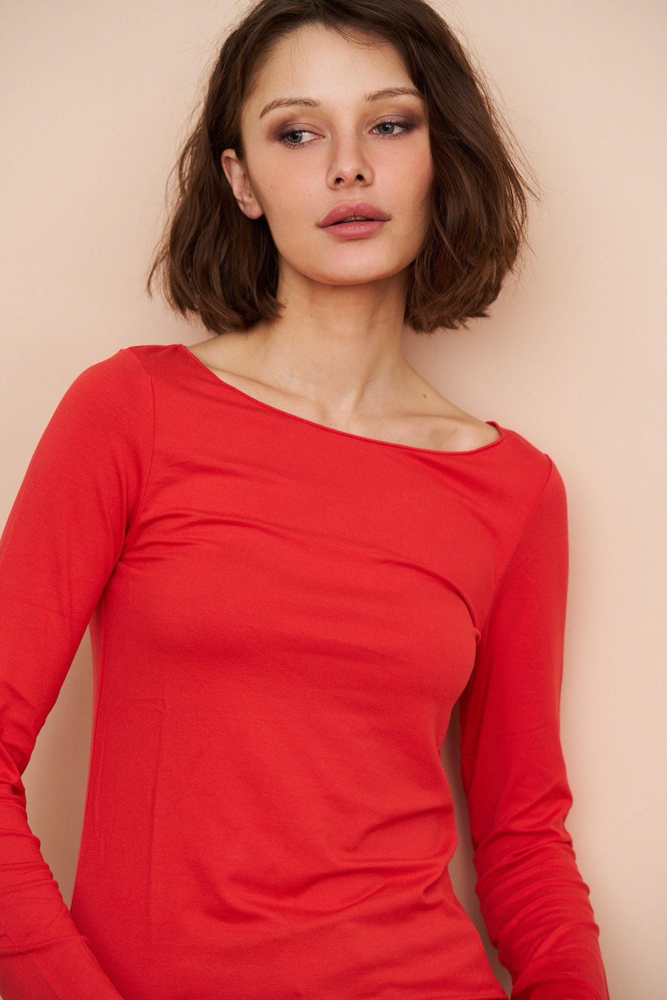 Majestic Soft Touch Long Sleeve Boatneck in Carmin