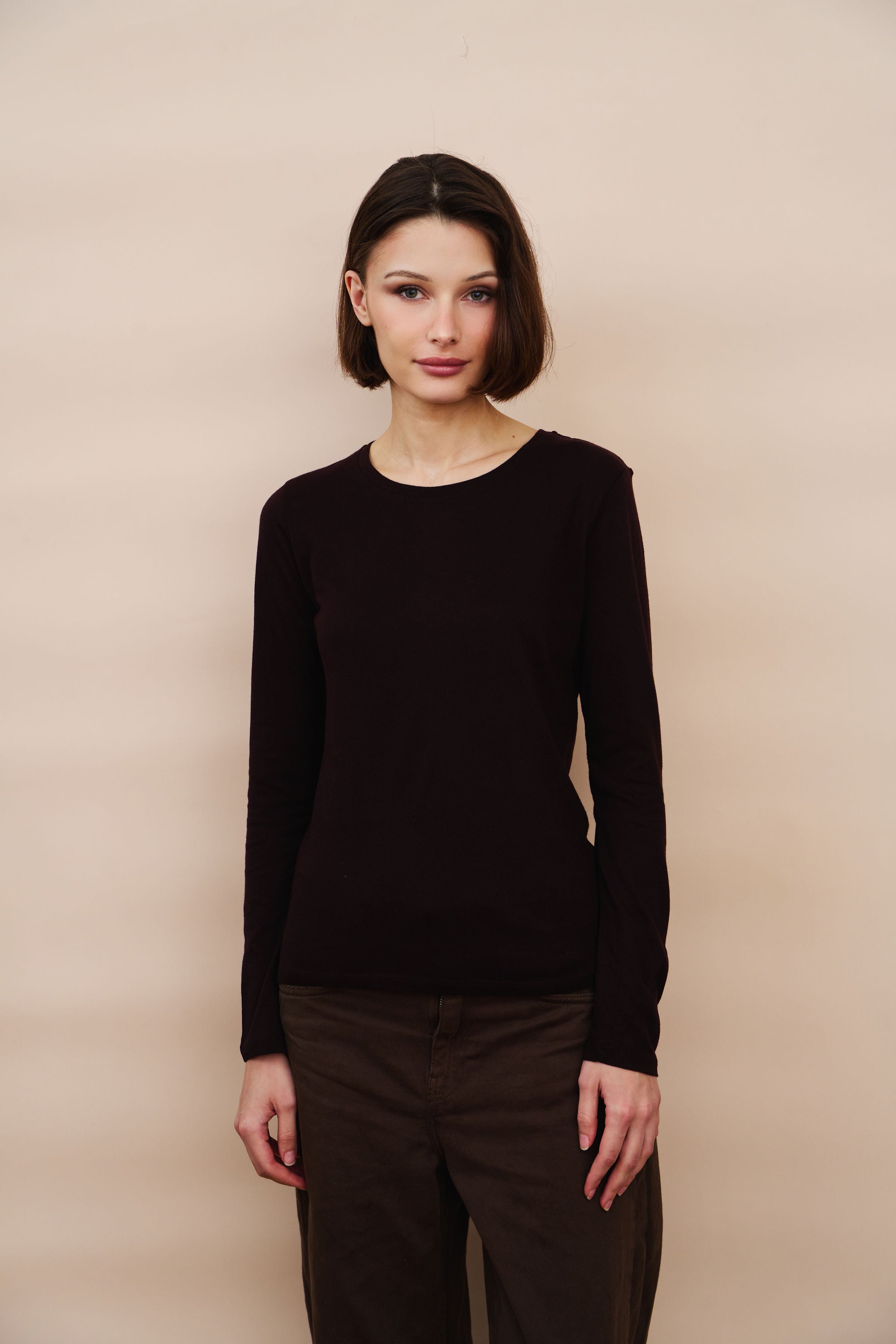 Merino Micro Rib Silk Long Sleeve Crewneck