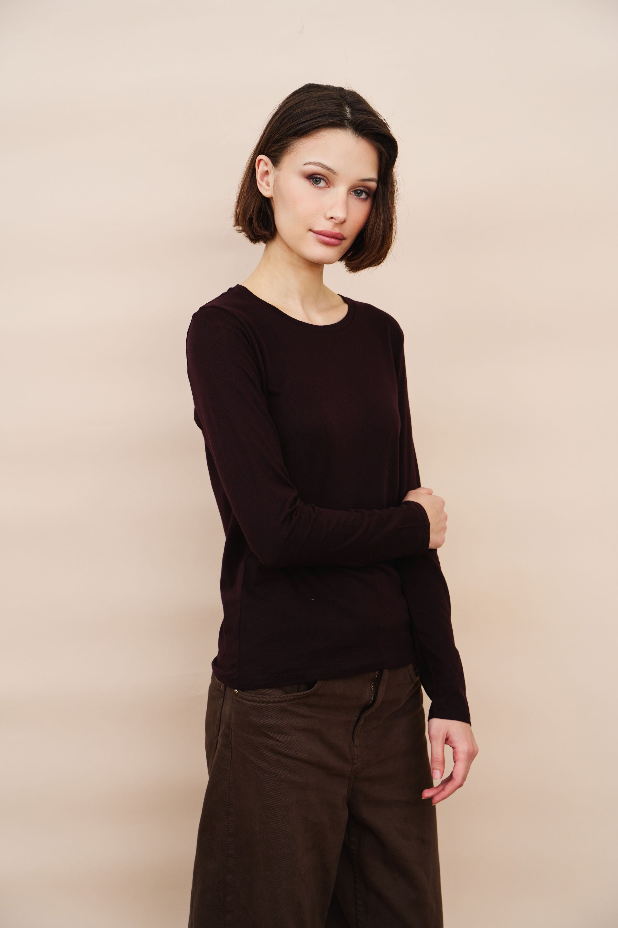 Merino Micro Rib Silk Long Sleeve Crewneck