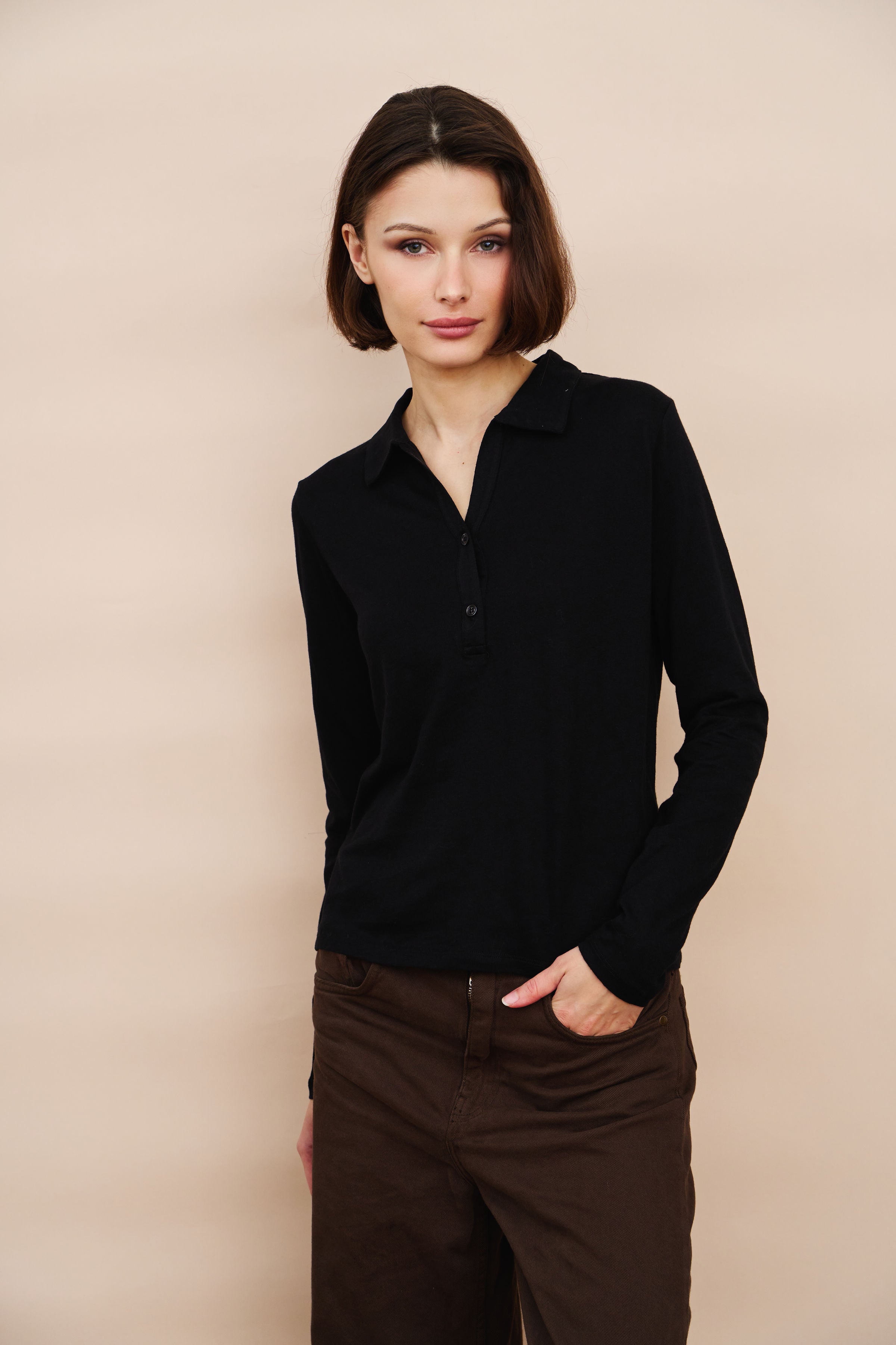 Cotton Cashmere Long Sleeve Polo