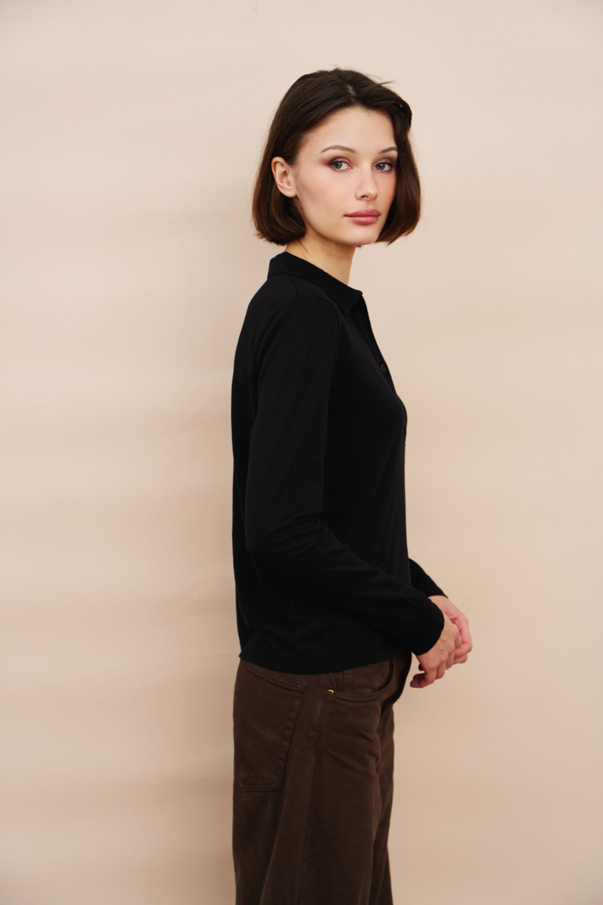 Cotton Cashmere Long Sleeve Polo