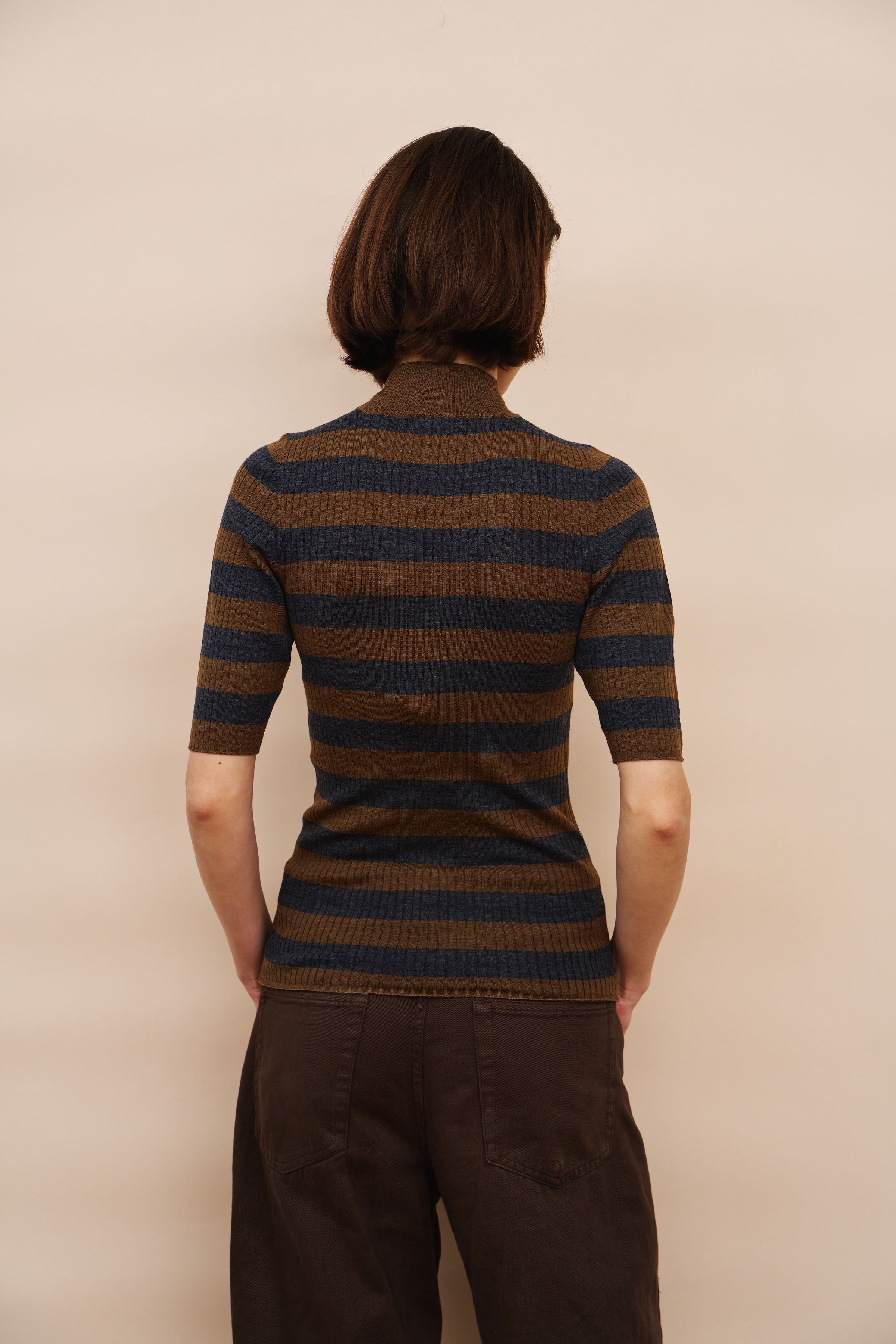 Merino Superfine Stripe Elbow Sleeve Turtleneck