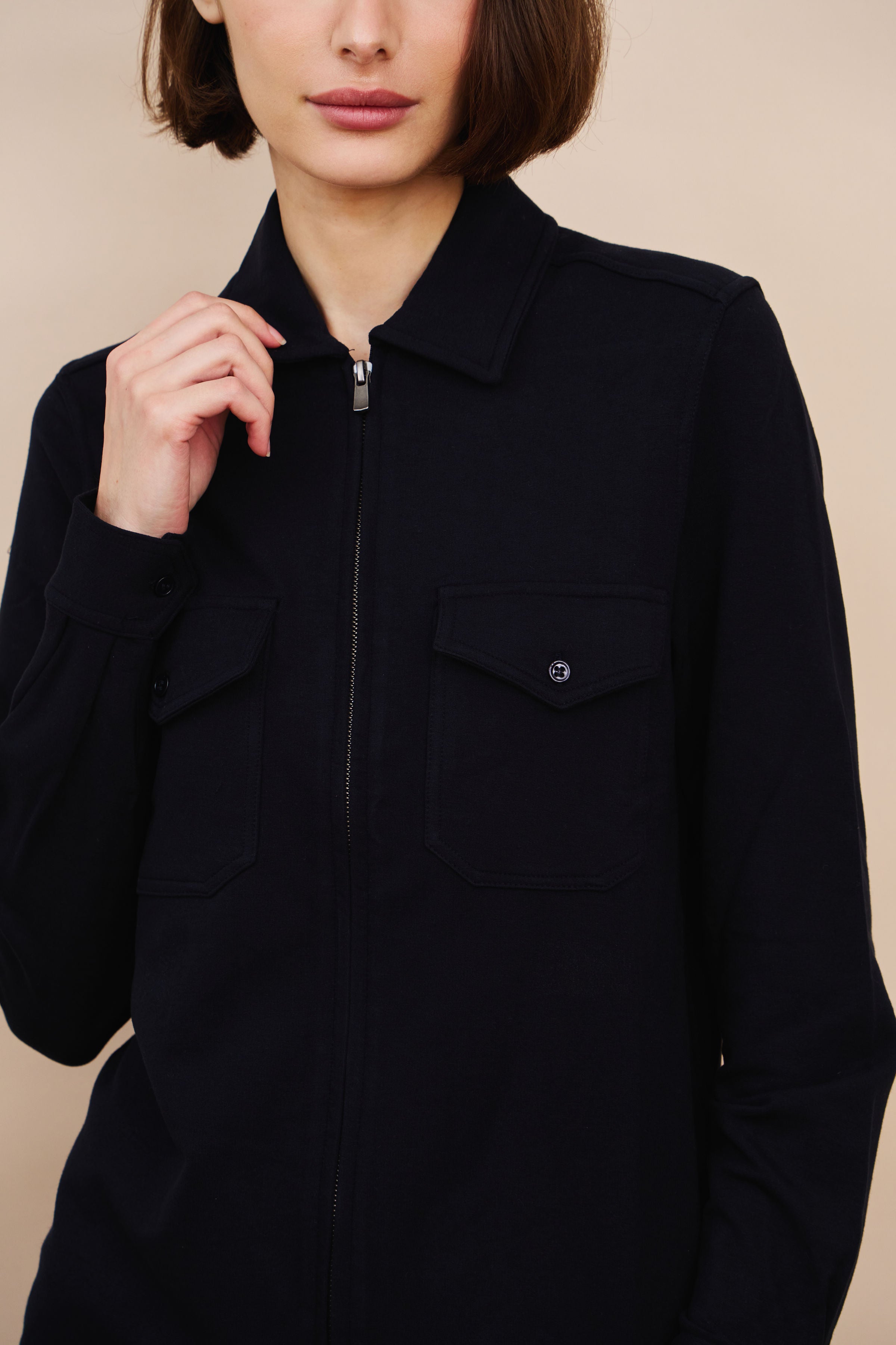 French Terry Front Pocket Zip Up Shirt