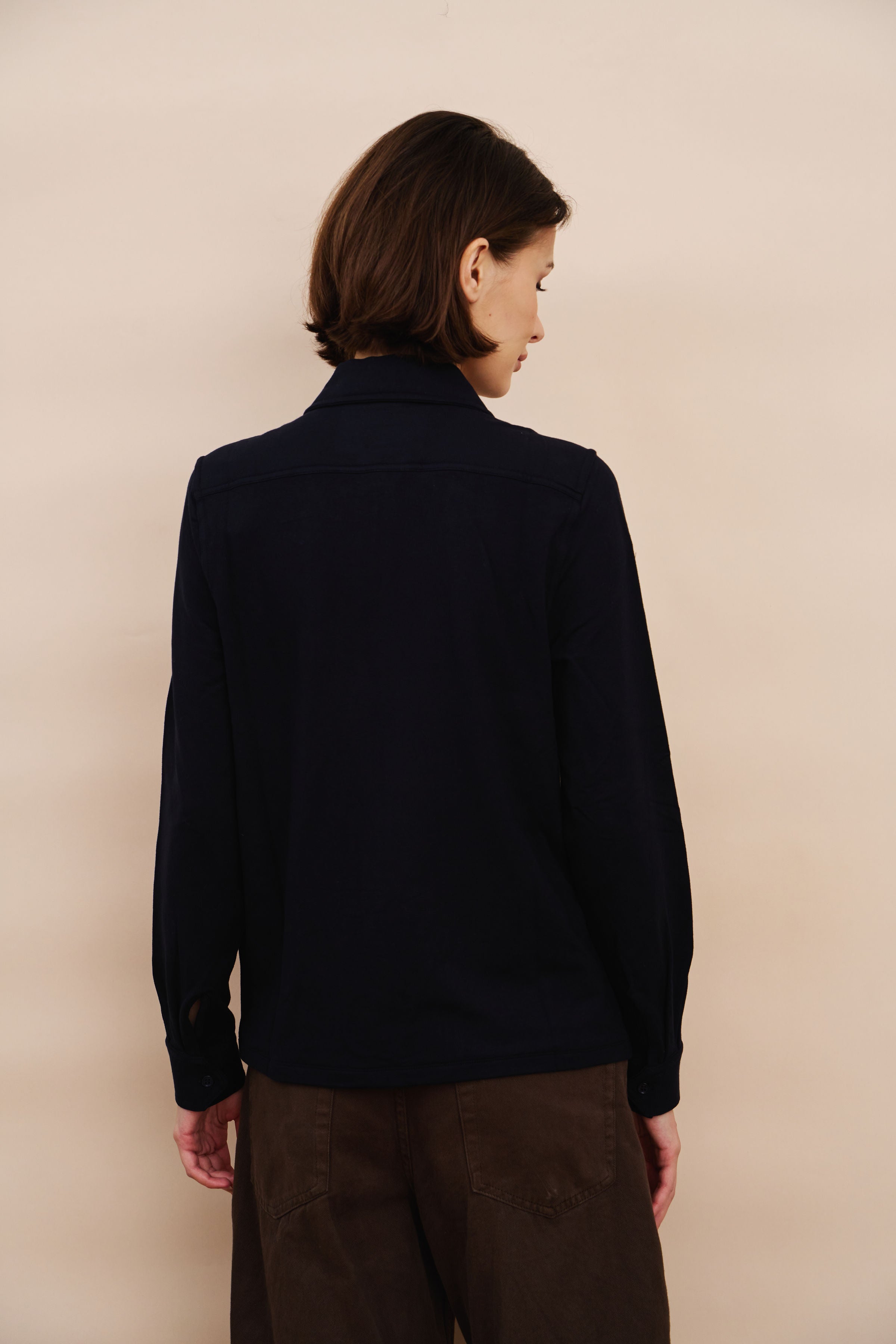 French Terry Front Pocket Zip Up Shirt