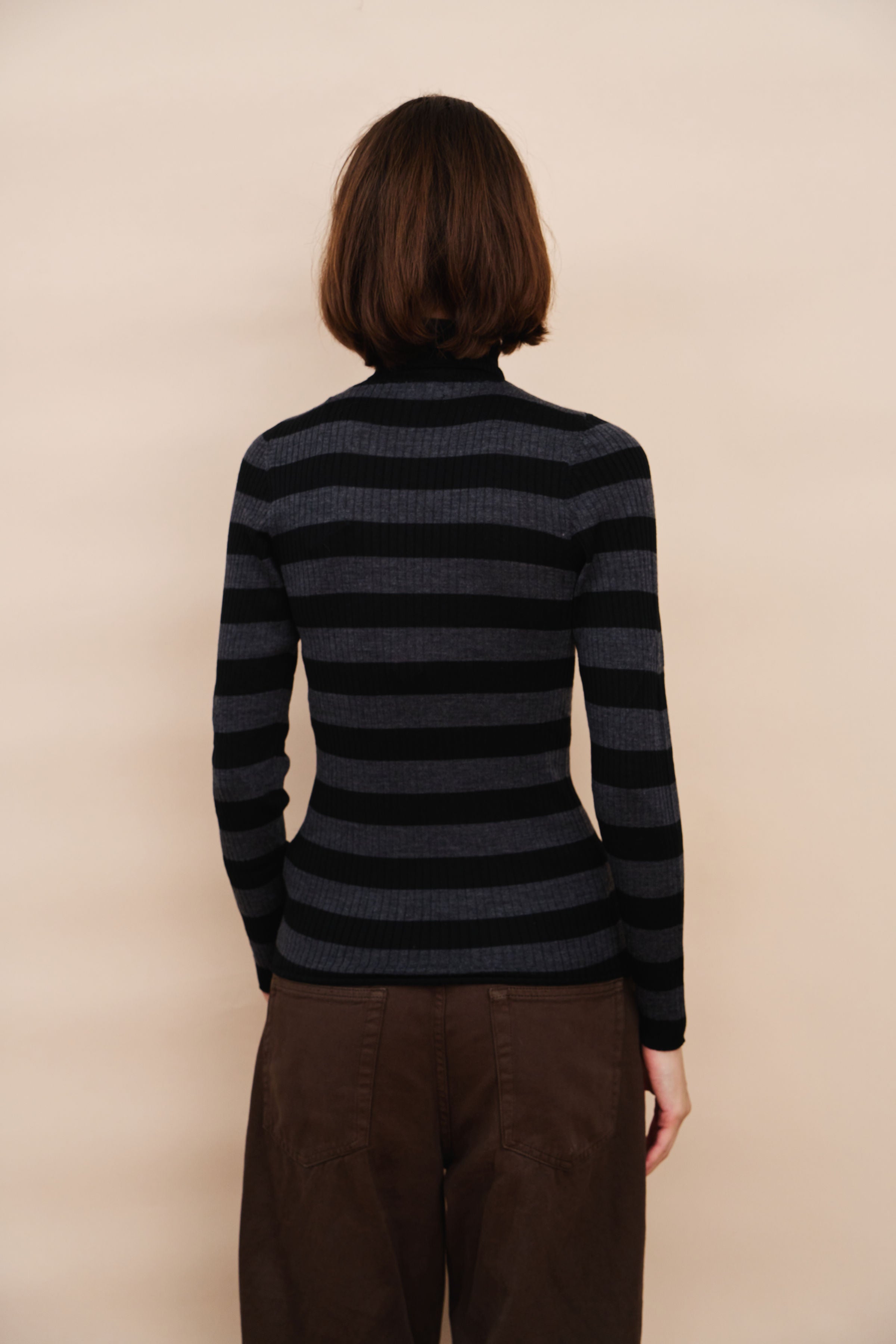 Merino Superfine Rib Knit Stripe Long Sleeve Turtleneck