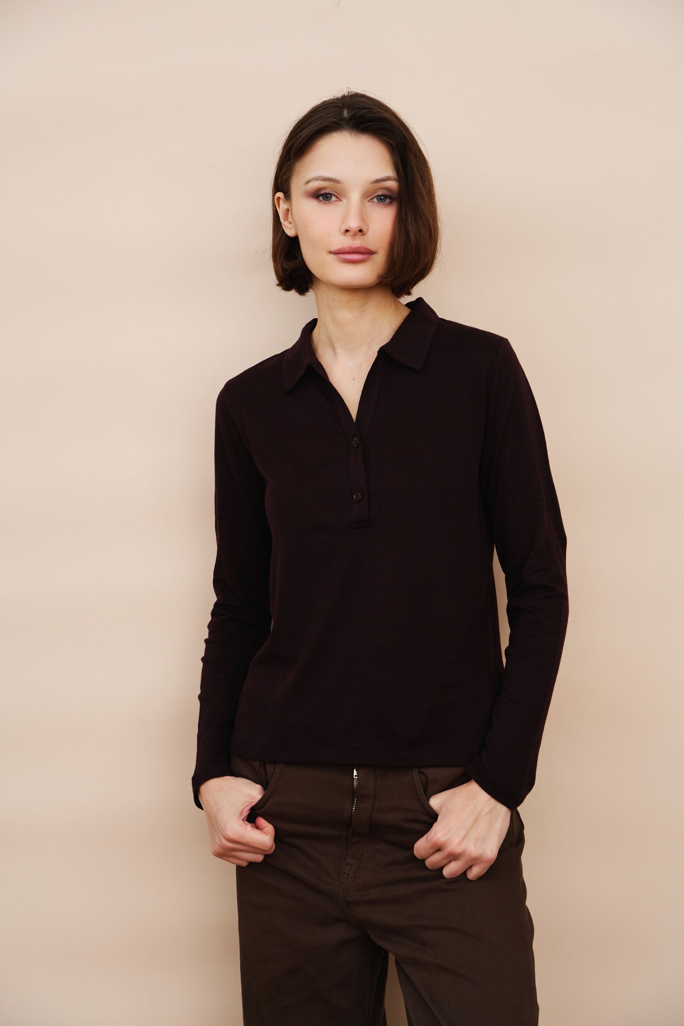 Cotton Cashmere Long Sleeve Polo