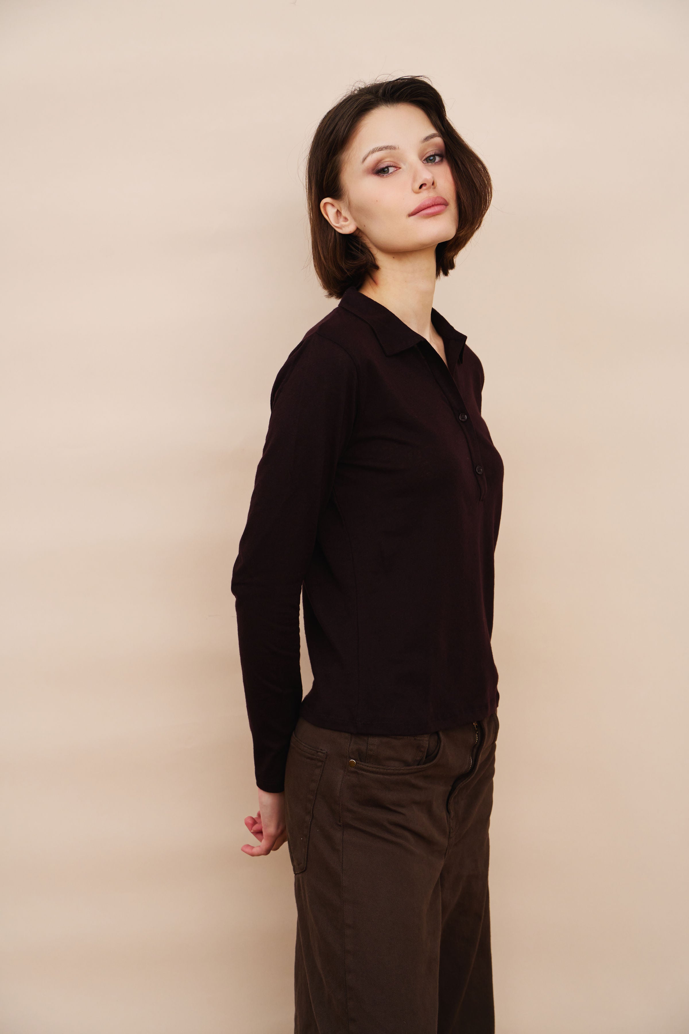 Cotton Cashmere Long Sleeve Polo