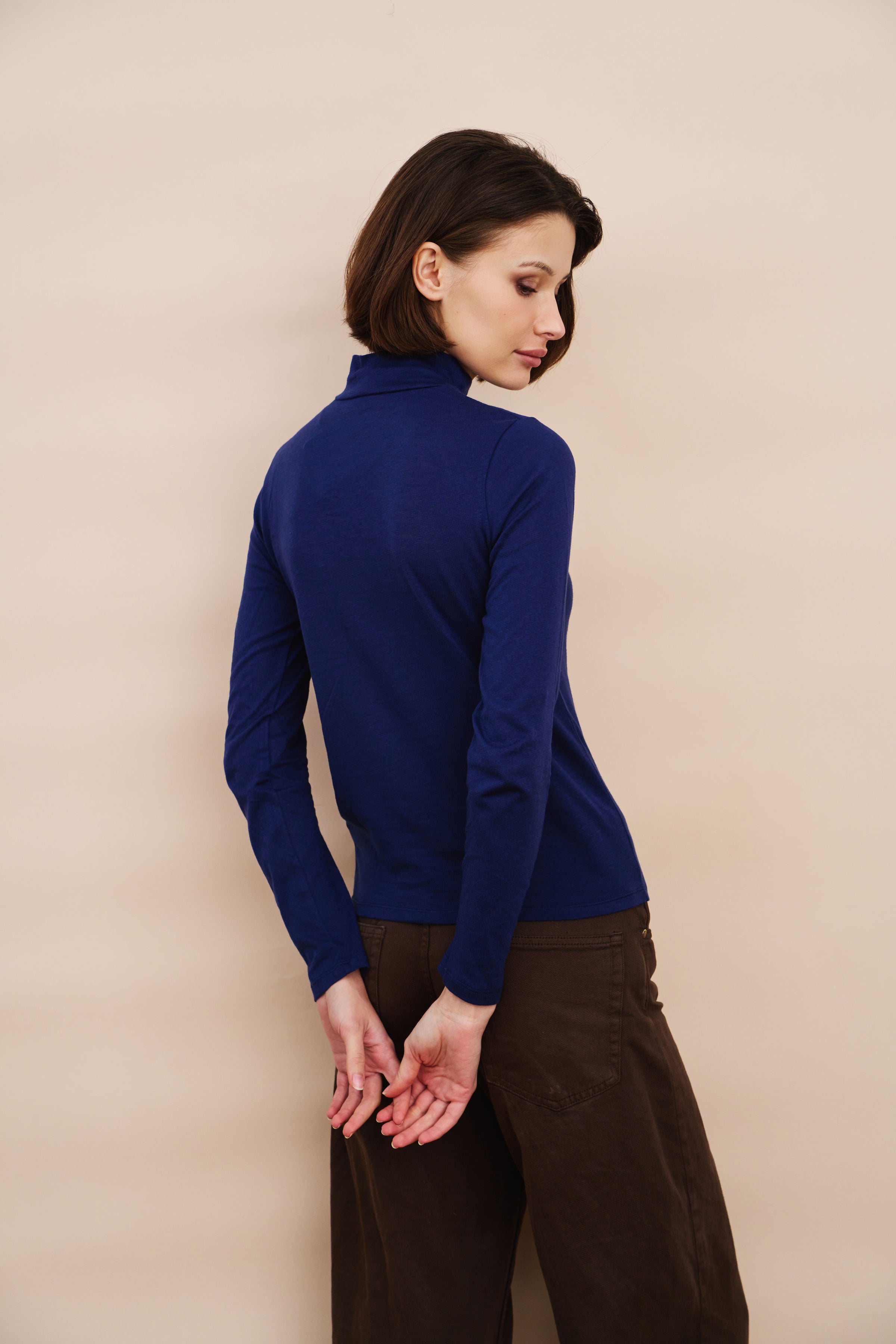 Cotton Cashmere Long Sleeve Mock Neck