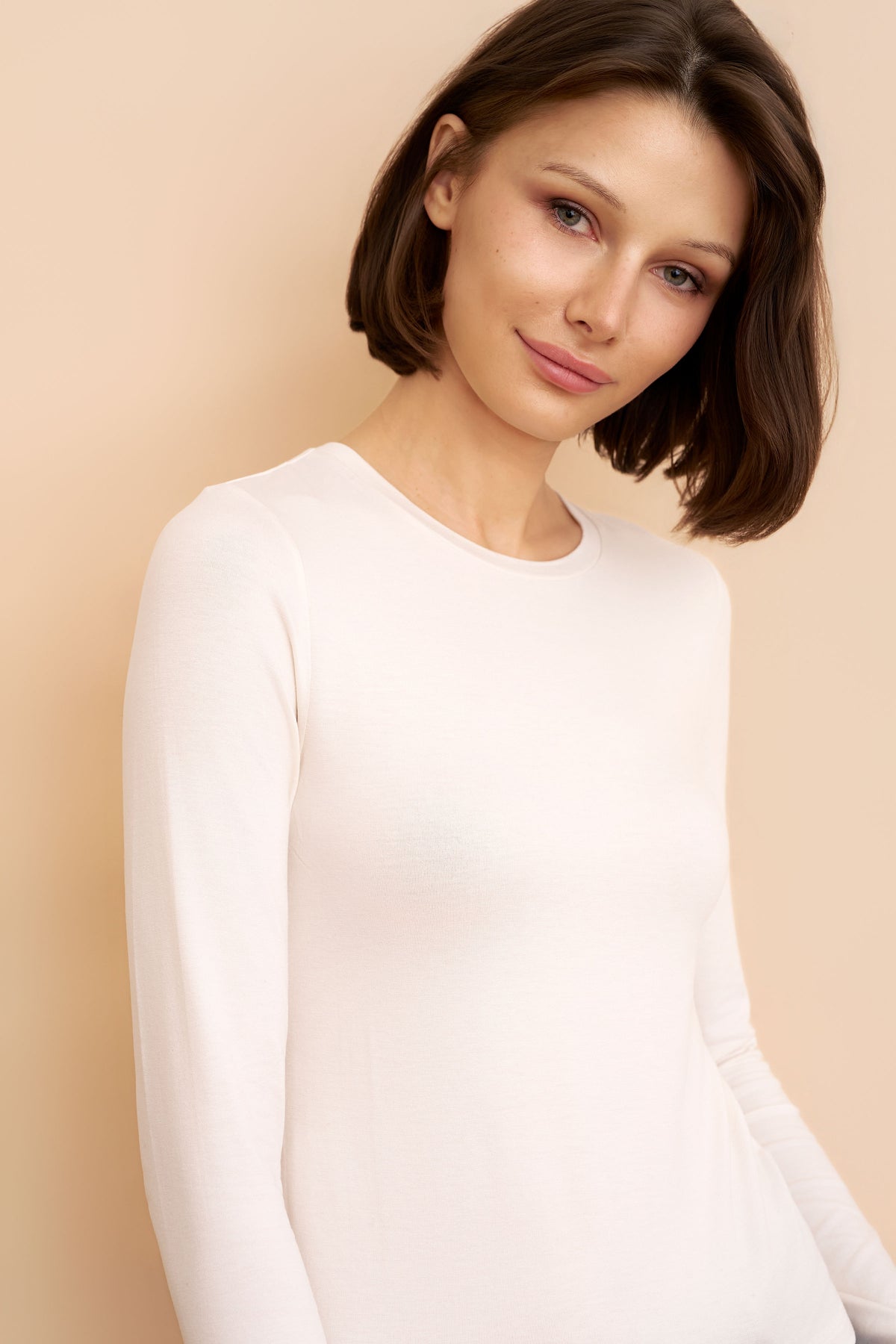 Soft Touch Crop Long Sleeve Crewneck in Cream