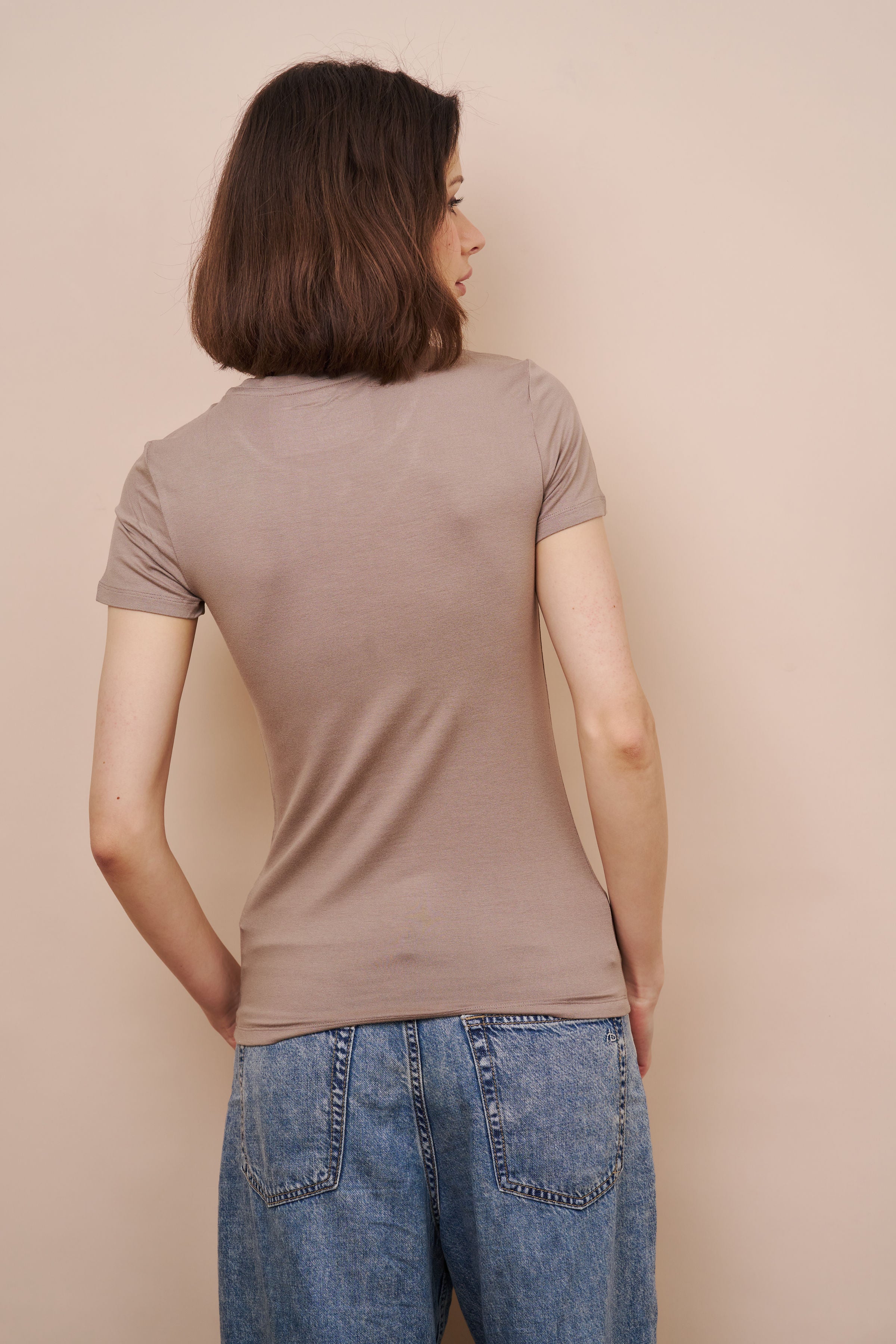 Majestic Soft Touch Short Sleeve Crewneck in Coffee Latte