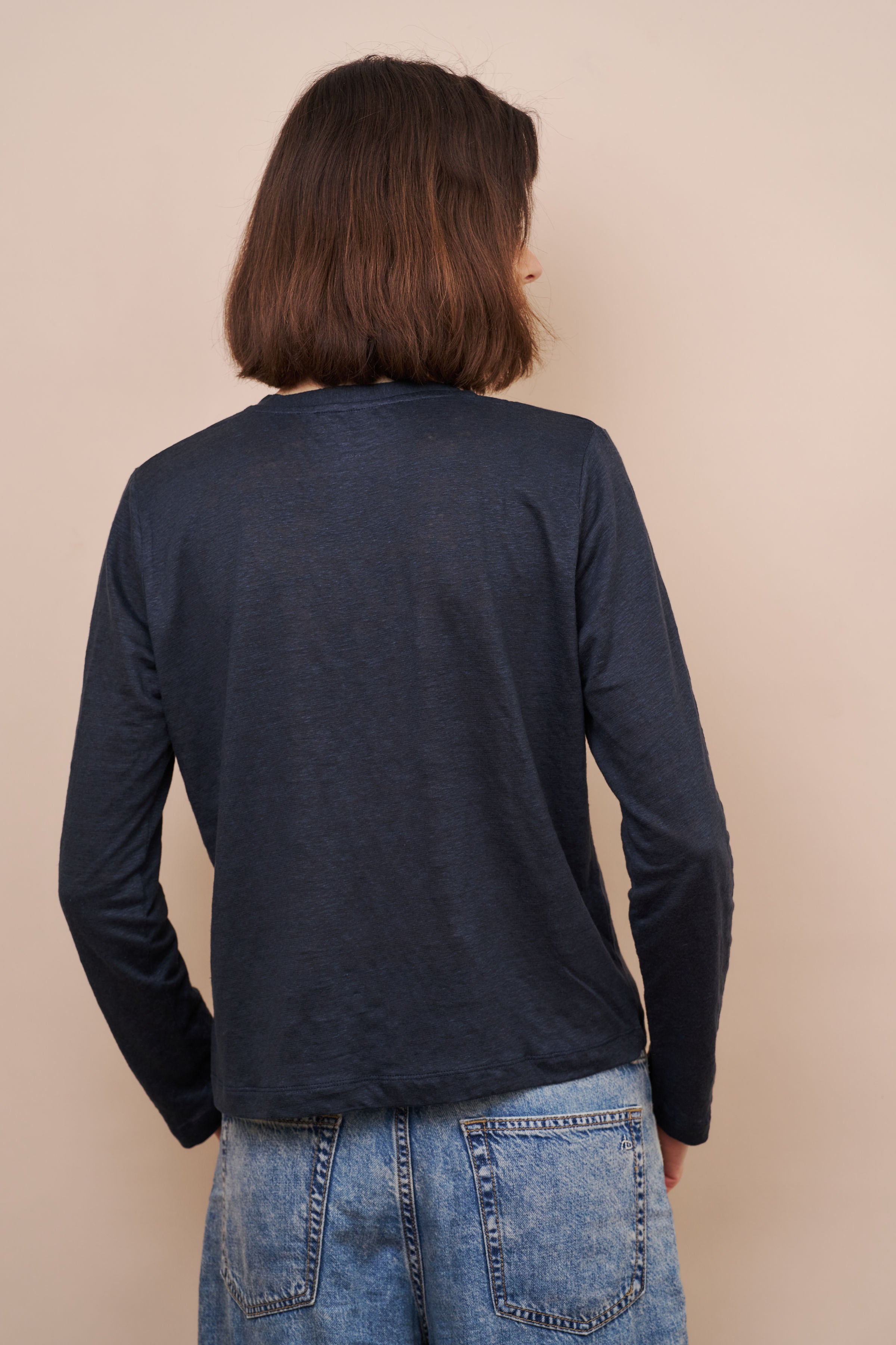 Majestic Stretch Linen Cardigan in Marine