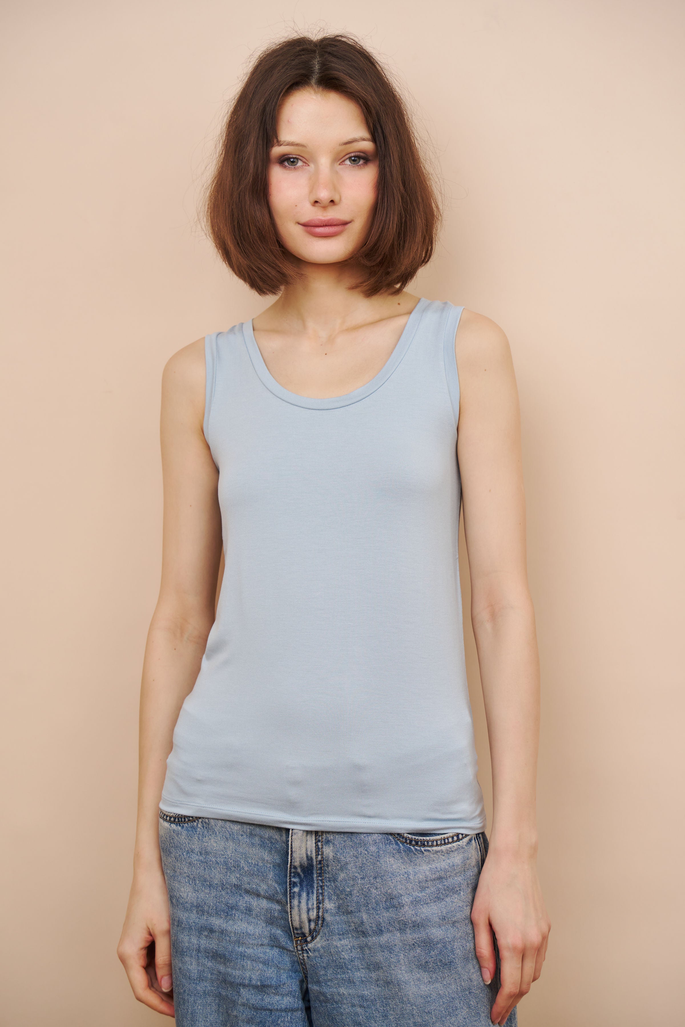 Majestic Flat Edge Scoop Viscose Tank in Bleu Calanques