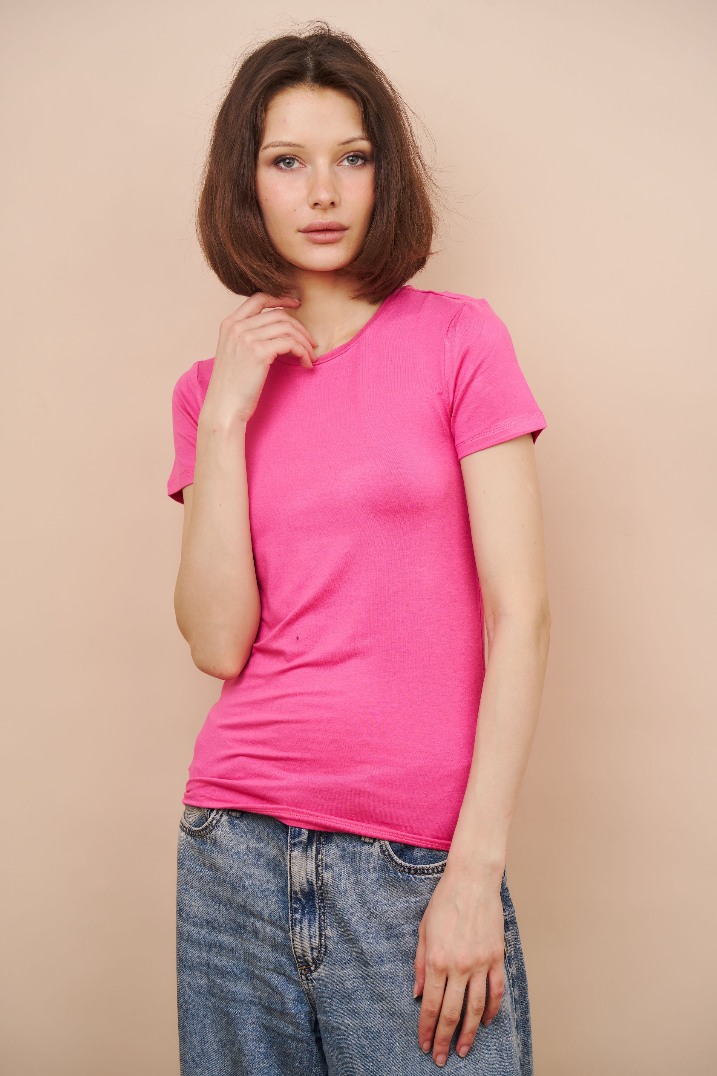 Majestic Soft Touch Short Sleeve Crewneck in Buganvillia