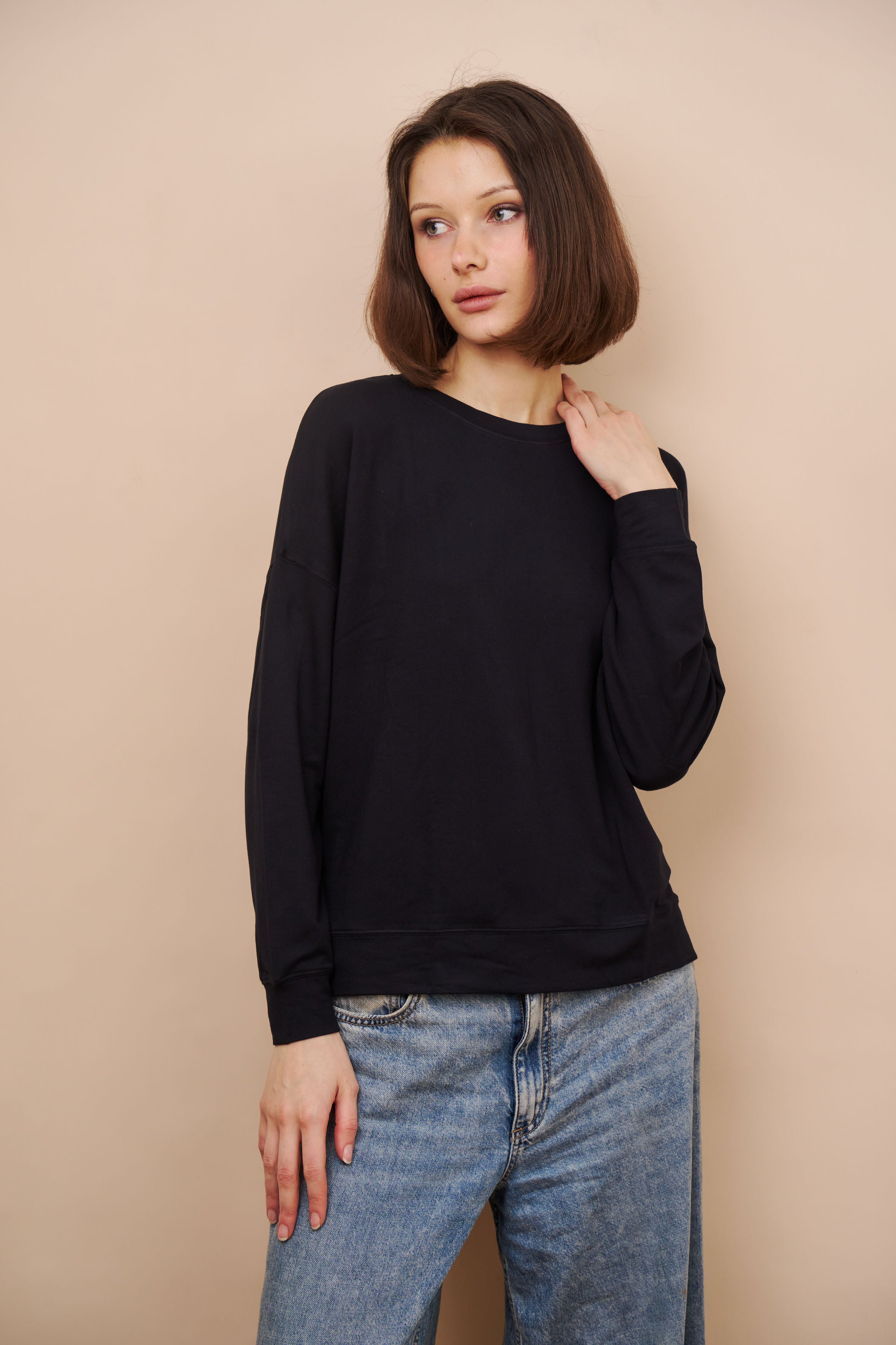 French Terry Long Sleeve Semi Relaxed Crewneck in Marine