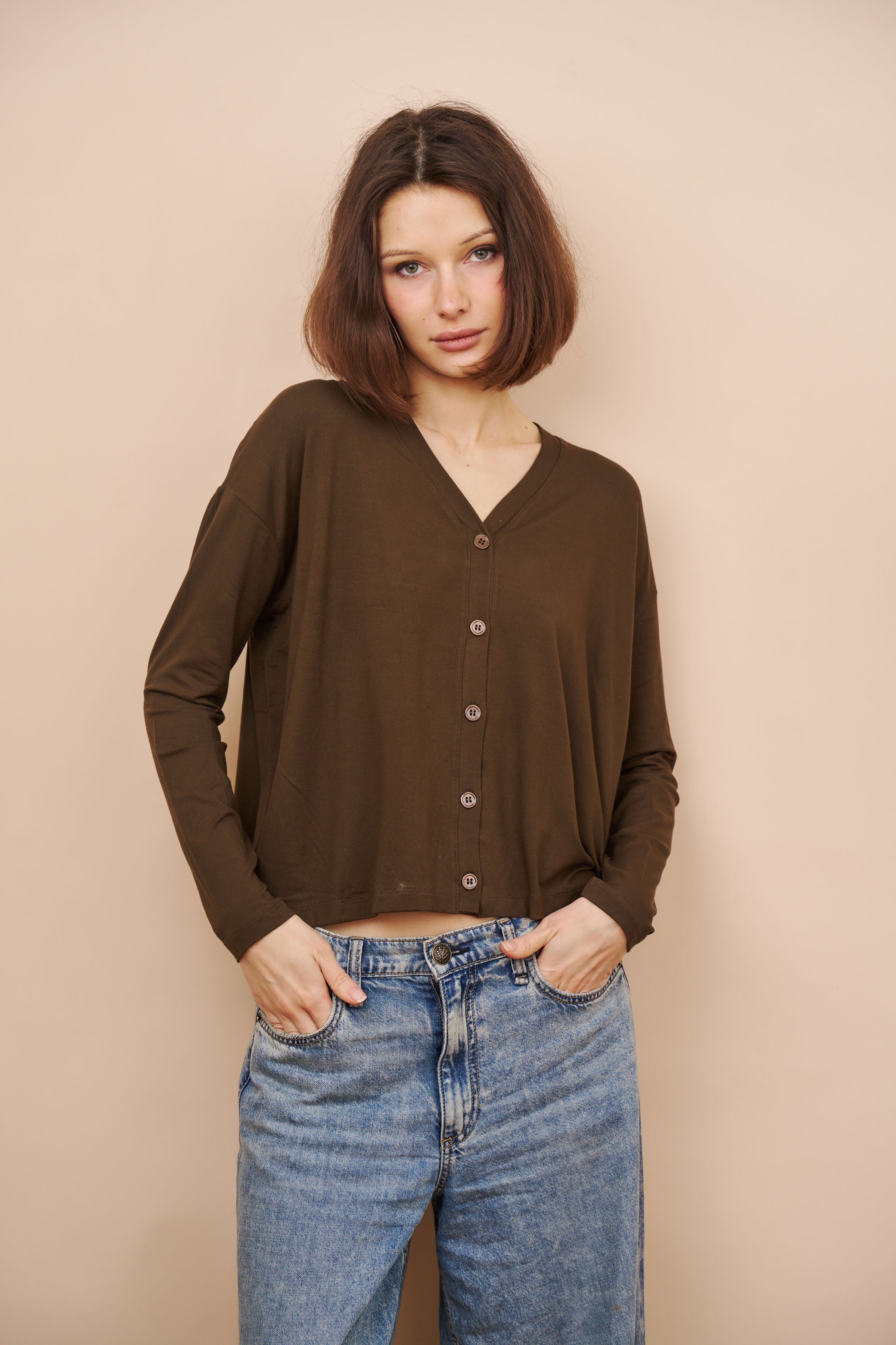 Majestic Soft Touch V-Neck Cardigan in Tonka