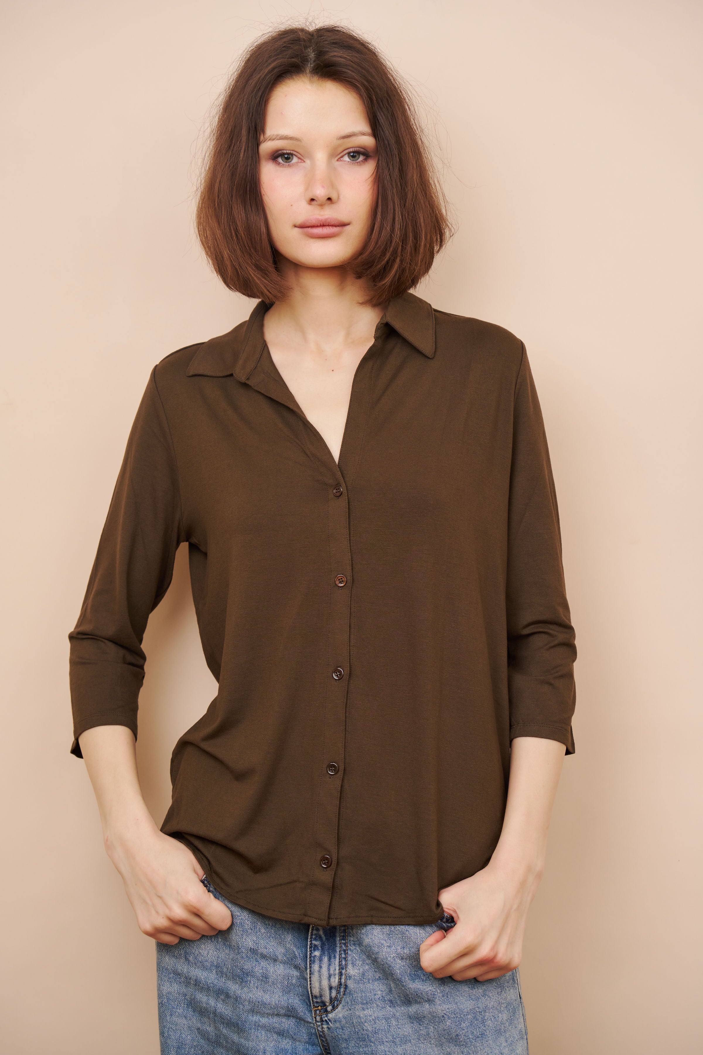 Soft Touch 3/4 Sleeve Semi Relaxed Shirt in Tonka