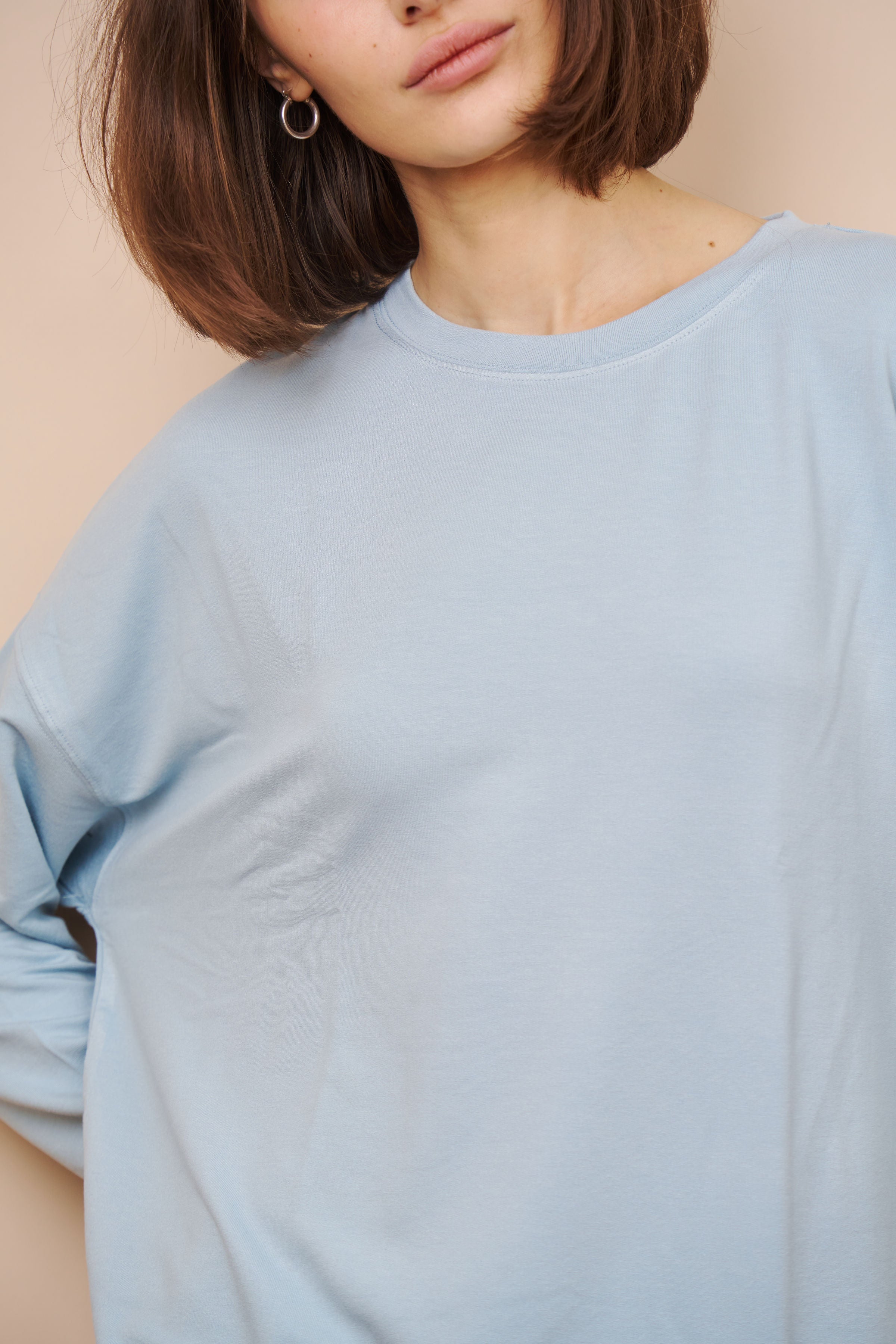 French Terry Long Sleeve Semi Relaxed Crewneck in Bleu Calanques