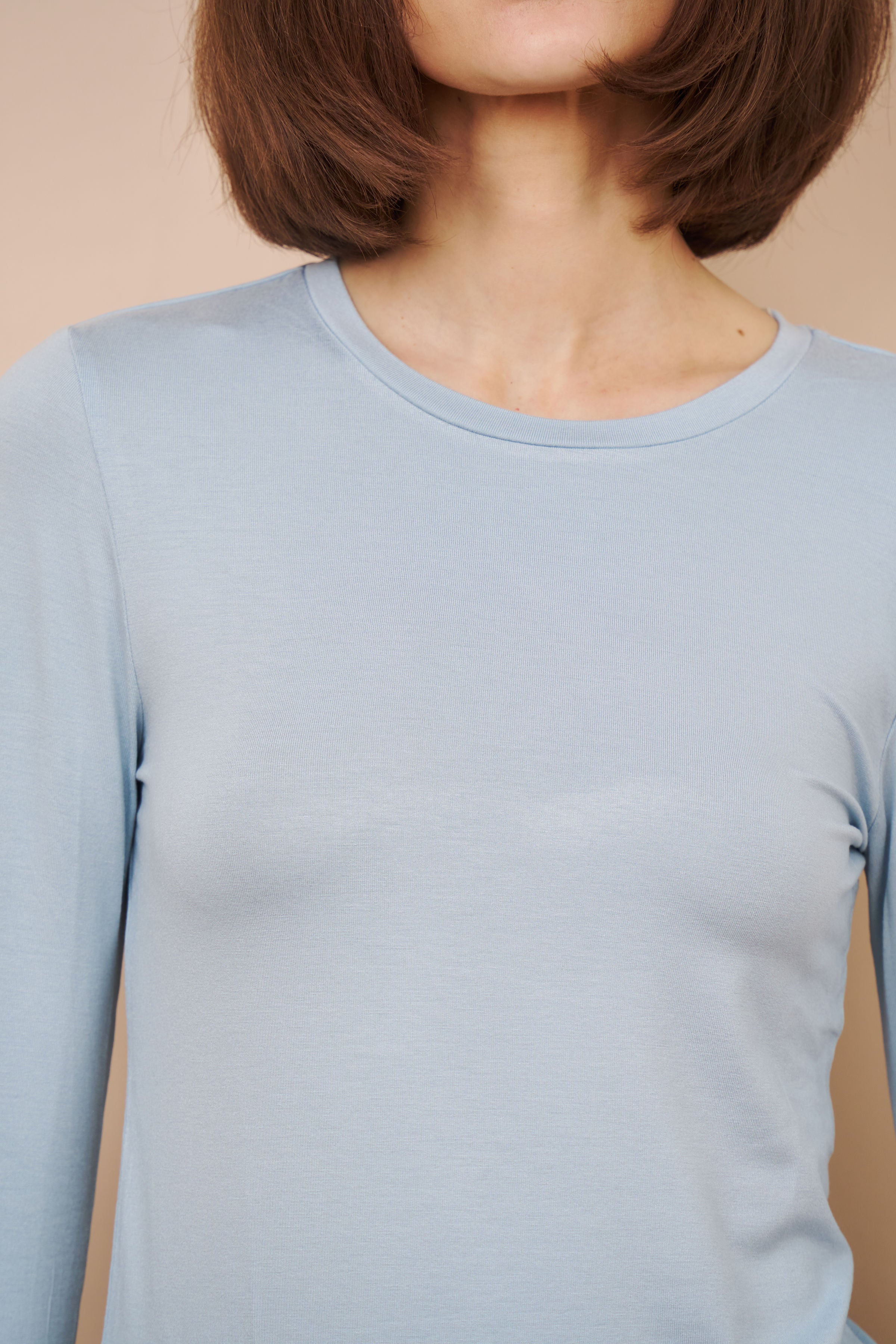 Majestic Long Sleeve Soft Touch Viscose Crewneck in Bleu Calanques