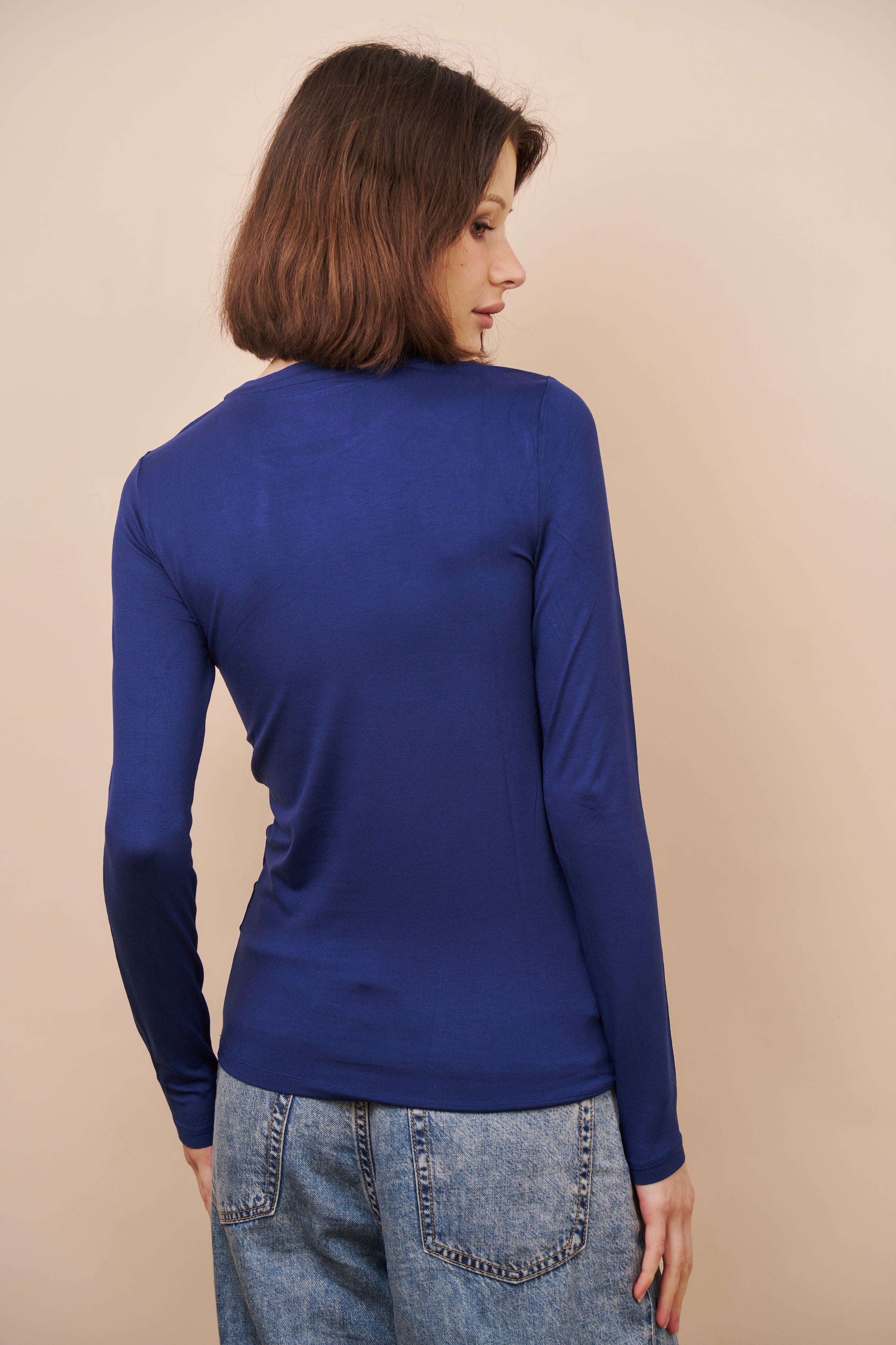 Majestic Long Sleeve Soft Touch Viscose Crewneck in Blue Moon