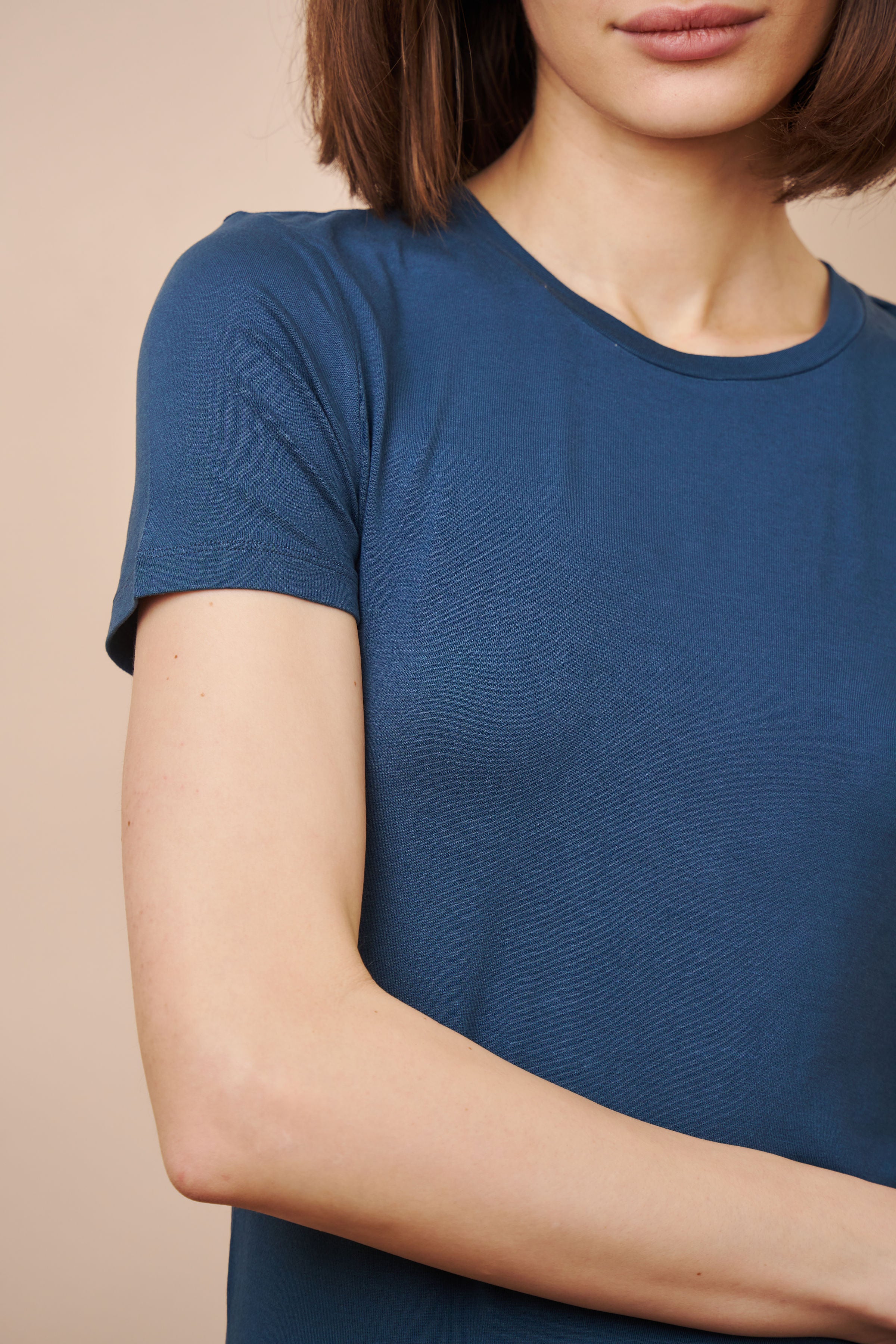 Majestic Soft Touch Short Sleeve Crewneck in Bleu de Nimes
