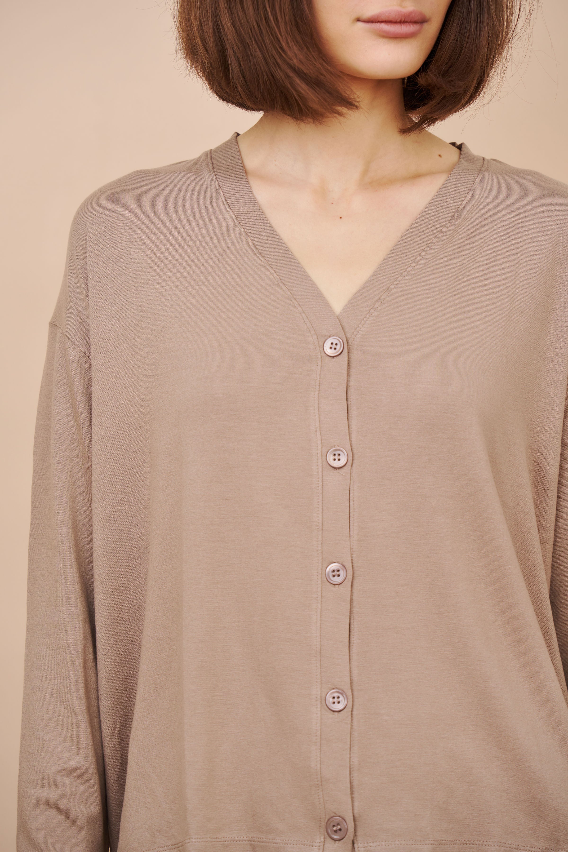 Majestic Soft Touch V-Neck Cardigan in Coffee Latte