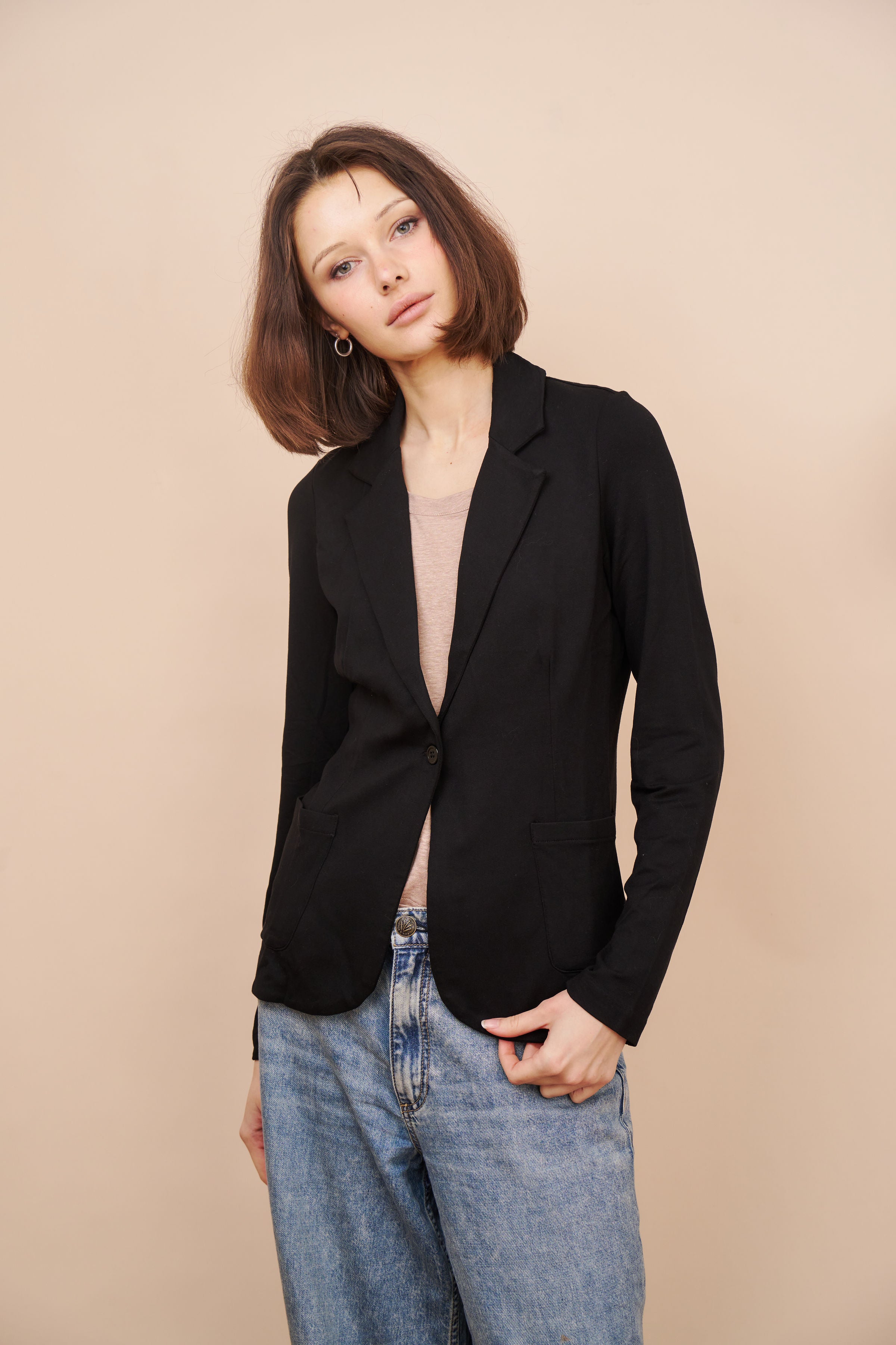 Majestic French Terry One Button Blazer in Noir