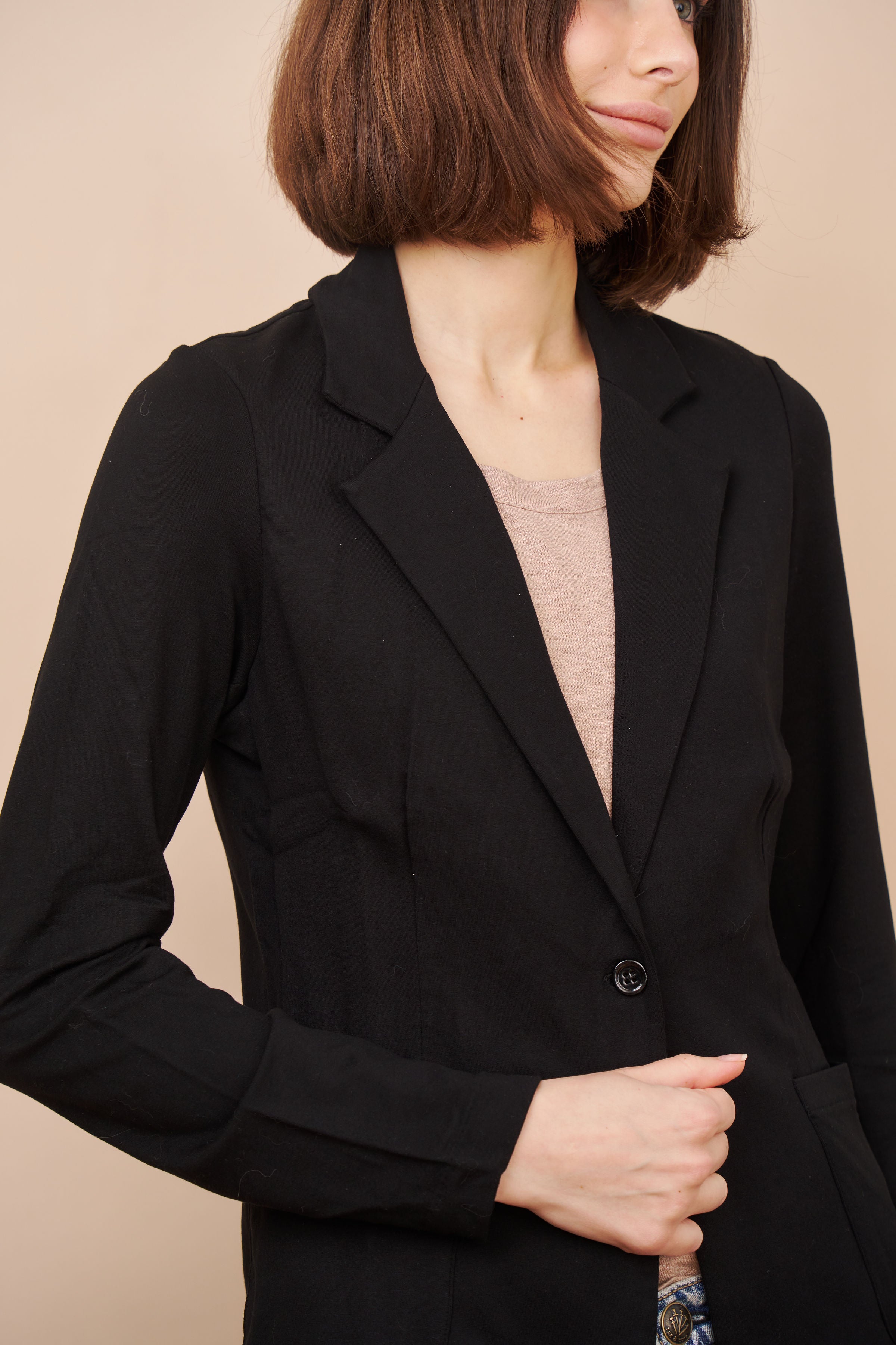 Majestic French Terry One Button Blazer in Noir