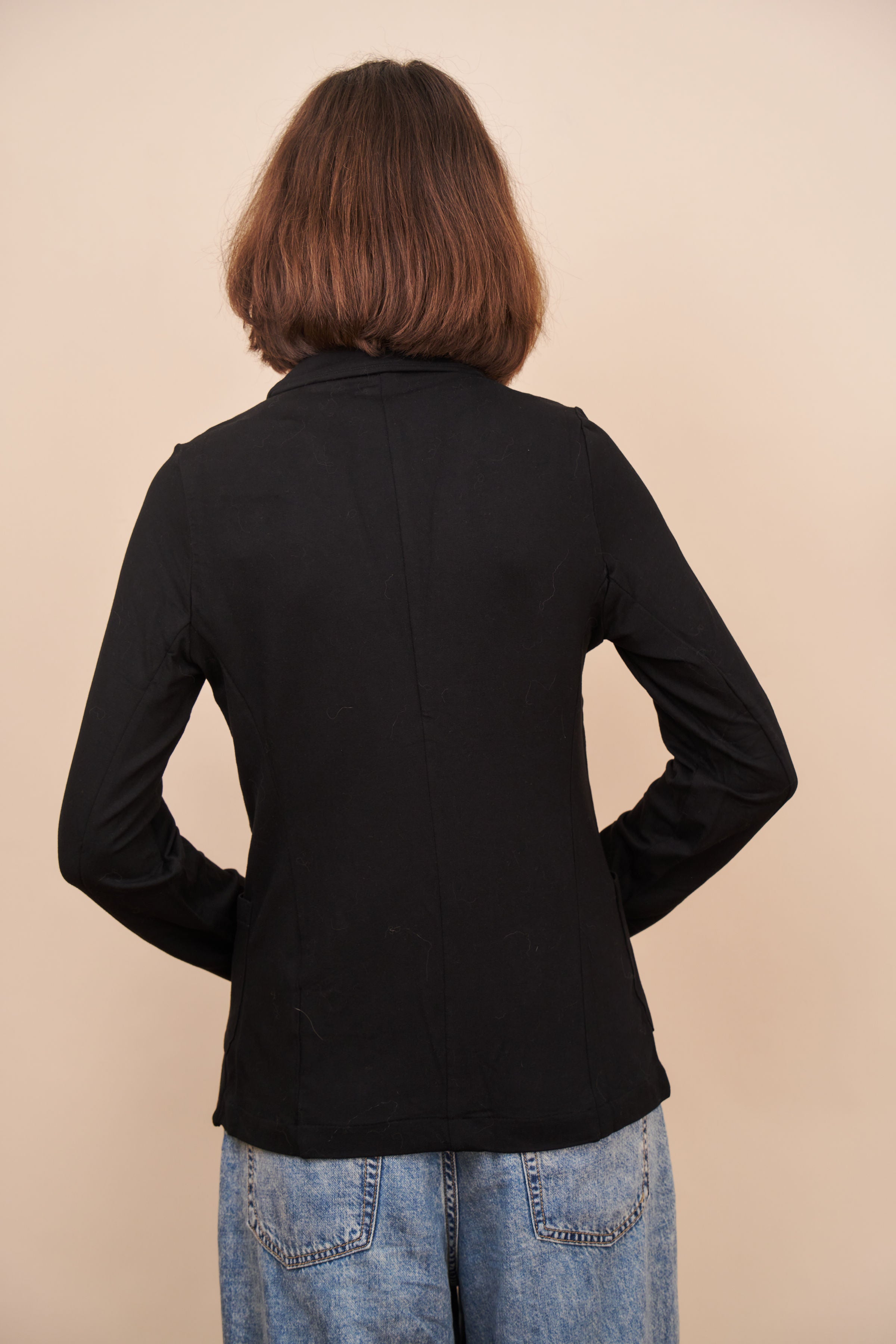 Majestic French Terry One Button Blazer in Noir