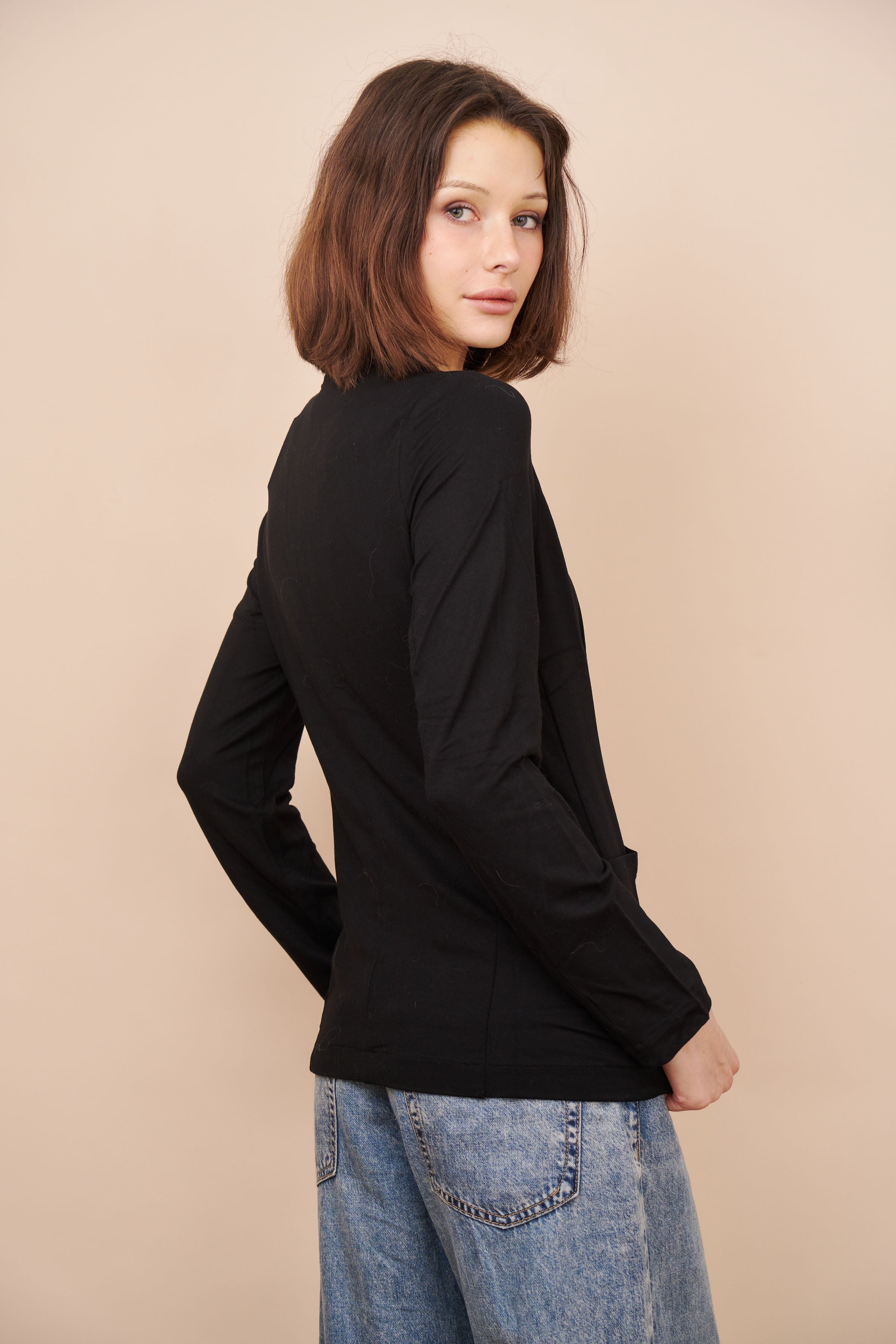Majestic French Terry One Button Blazer in Noir