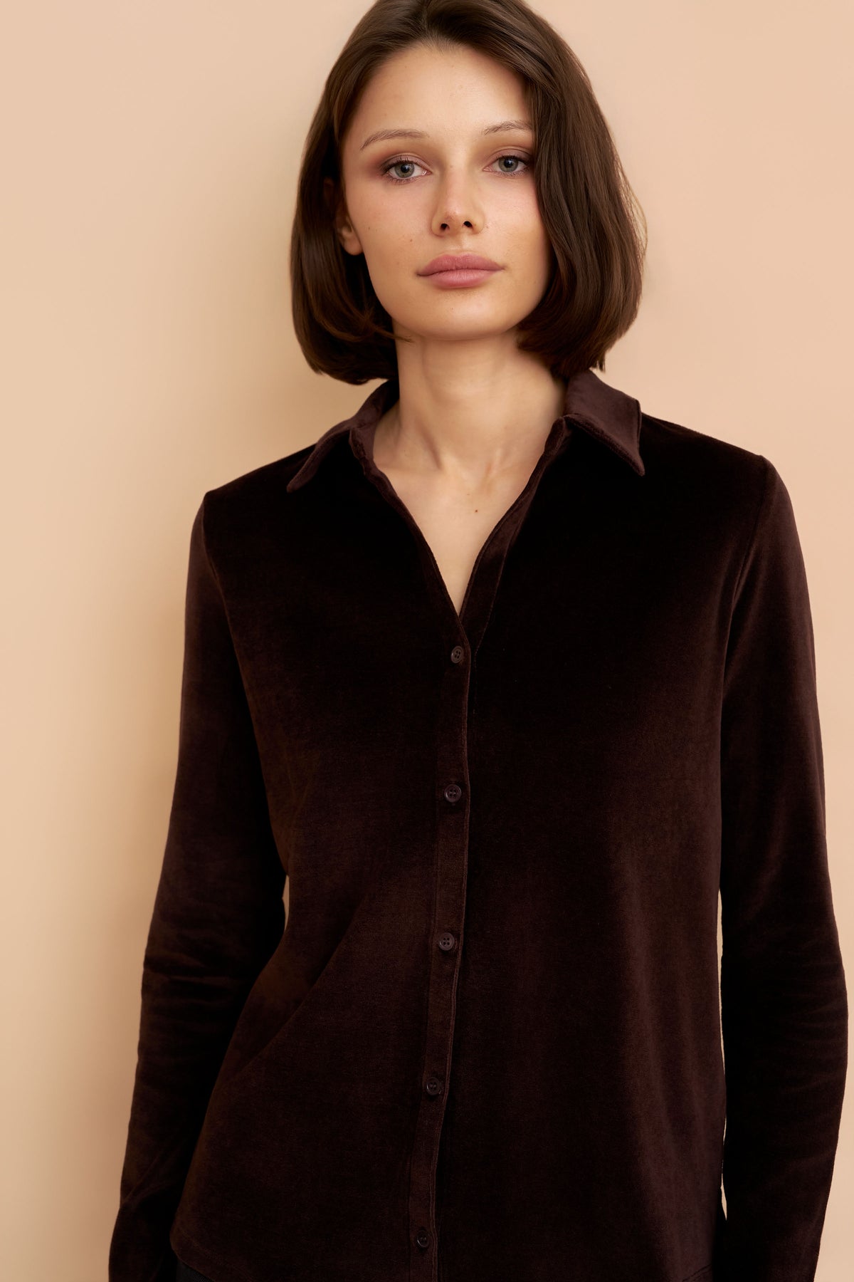 Velour Long Sleeve Shirt in Chocolate Mousse