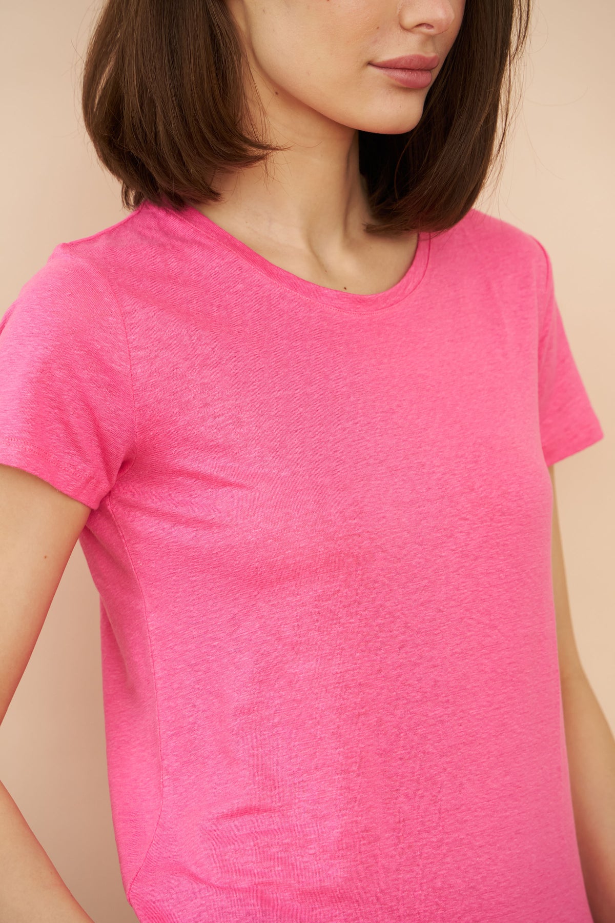 Majestic Linen Short Sleeve Crew Tee in Candy Pink