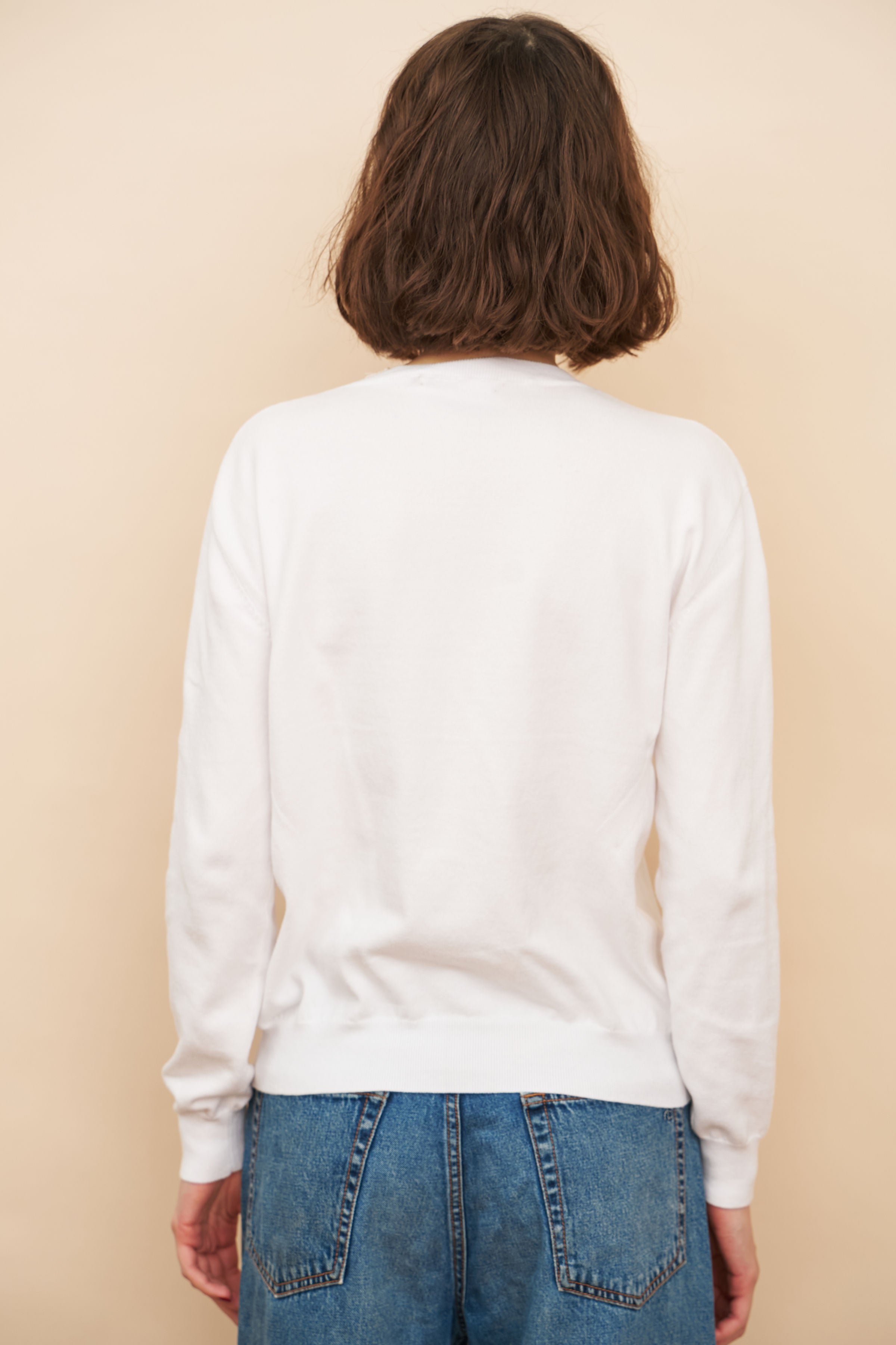 Organic Cotton Knit Long Sleeve Crewneck in Blanc
