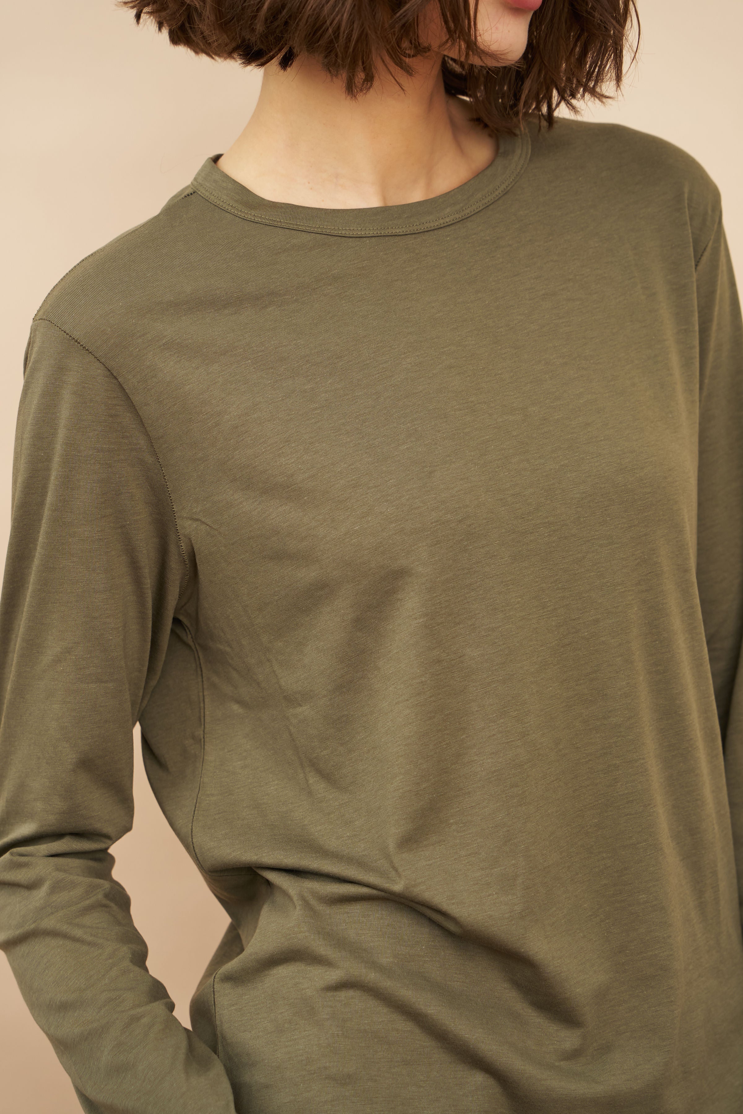 Lyocell Cotton Long Sleeve Semi Relaxed Crewneck in Lichen
