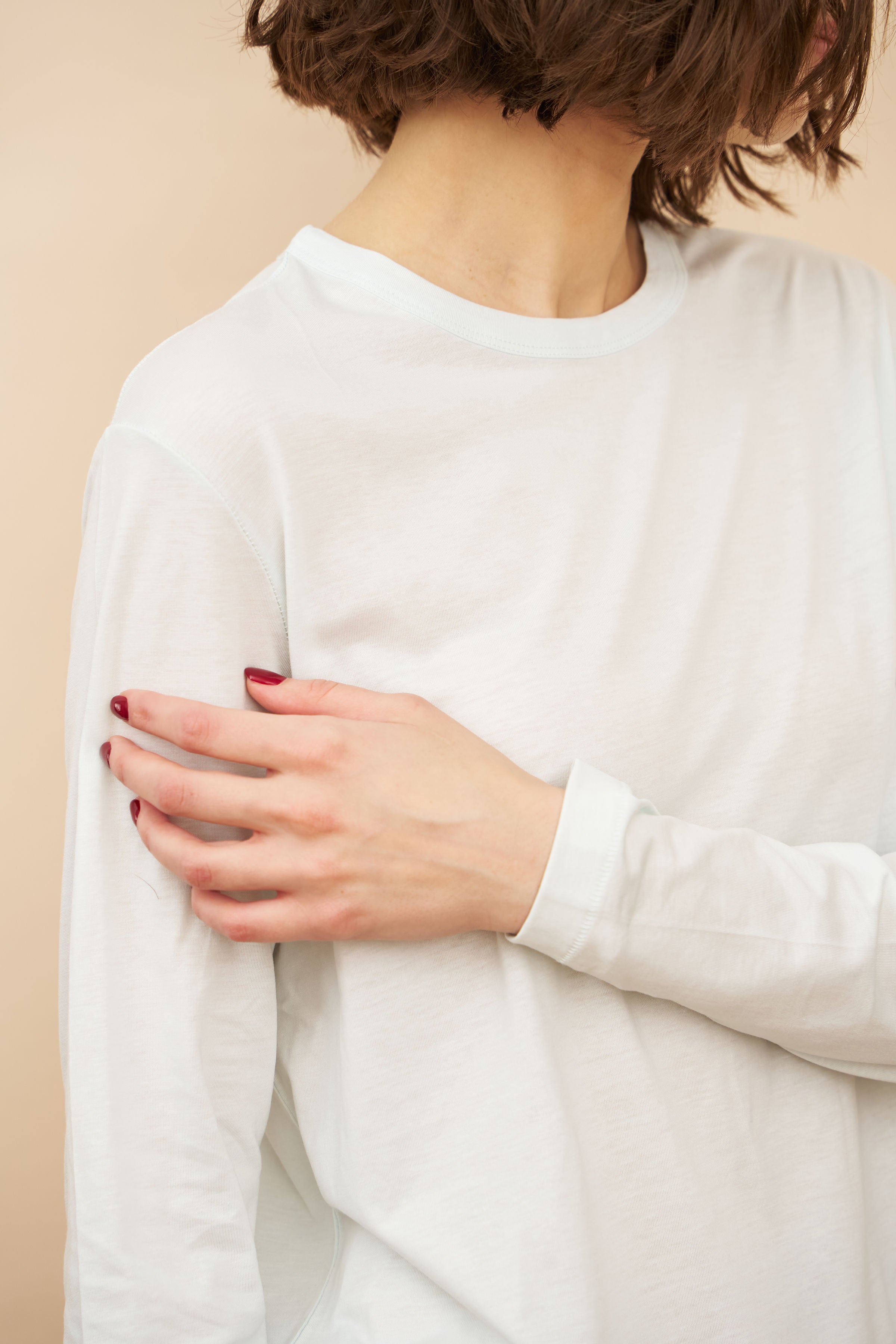 Lyocell Cotton Long Sleeve Semi Relaxed Crewneck in Ciel