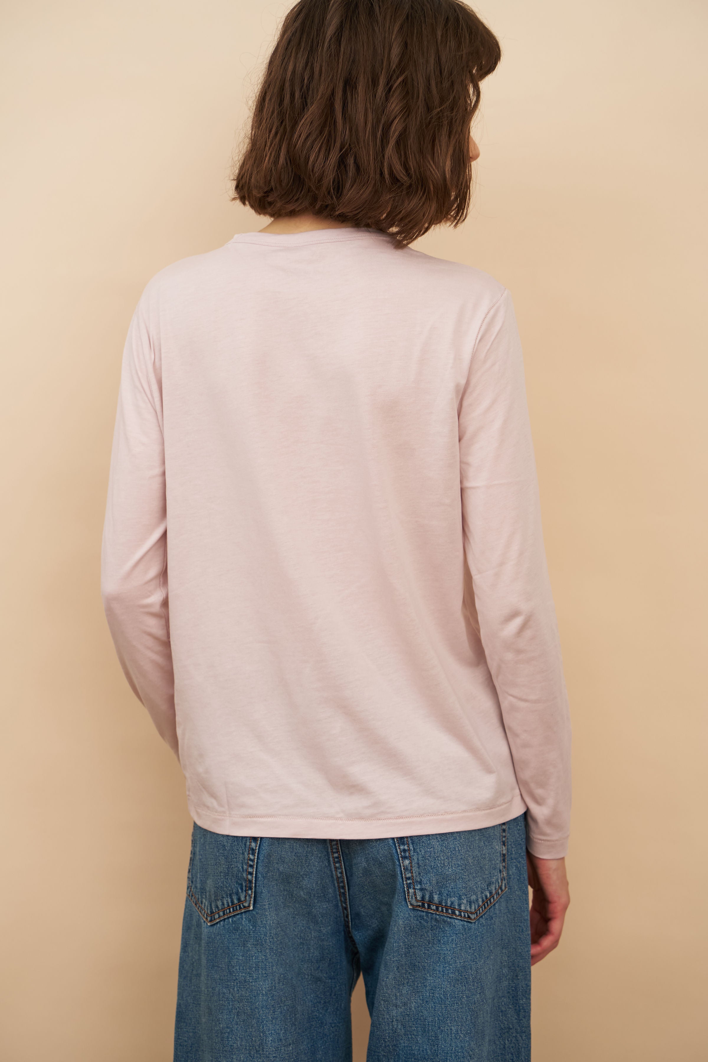 Lyocell Cotton Long Sleeve Semi Relaxed Crewneck in Glycine