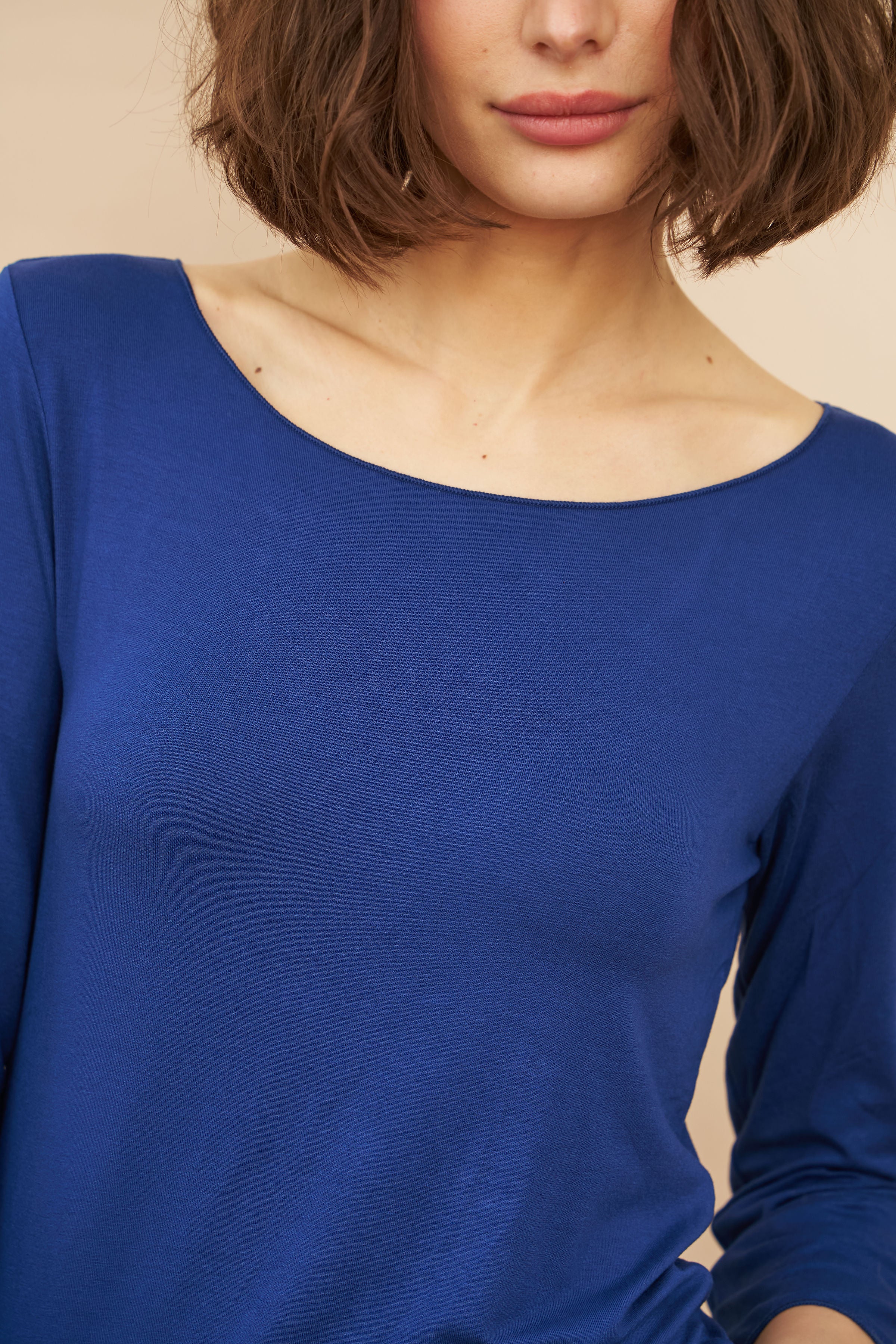 Majestic Soft Touch 3/4 Sleeve Merrow Edge Boatneck in Abyss