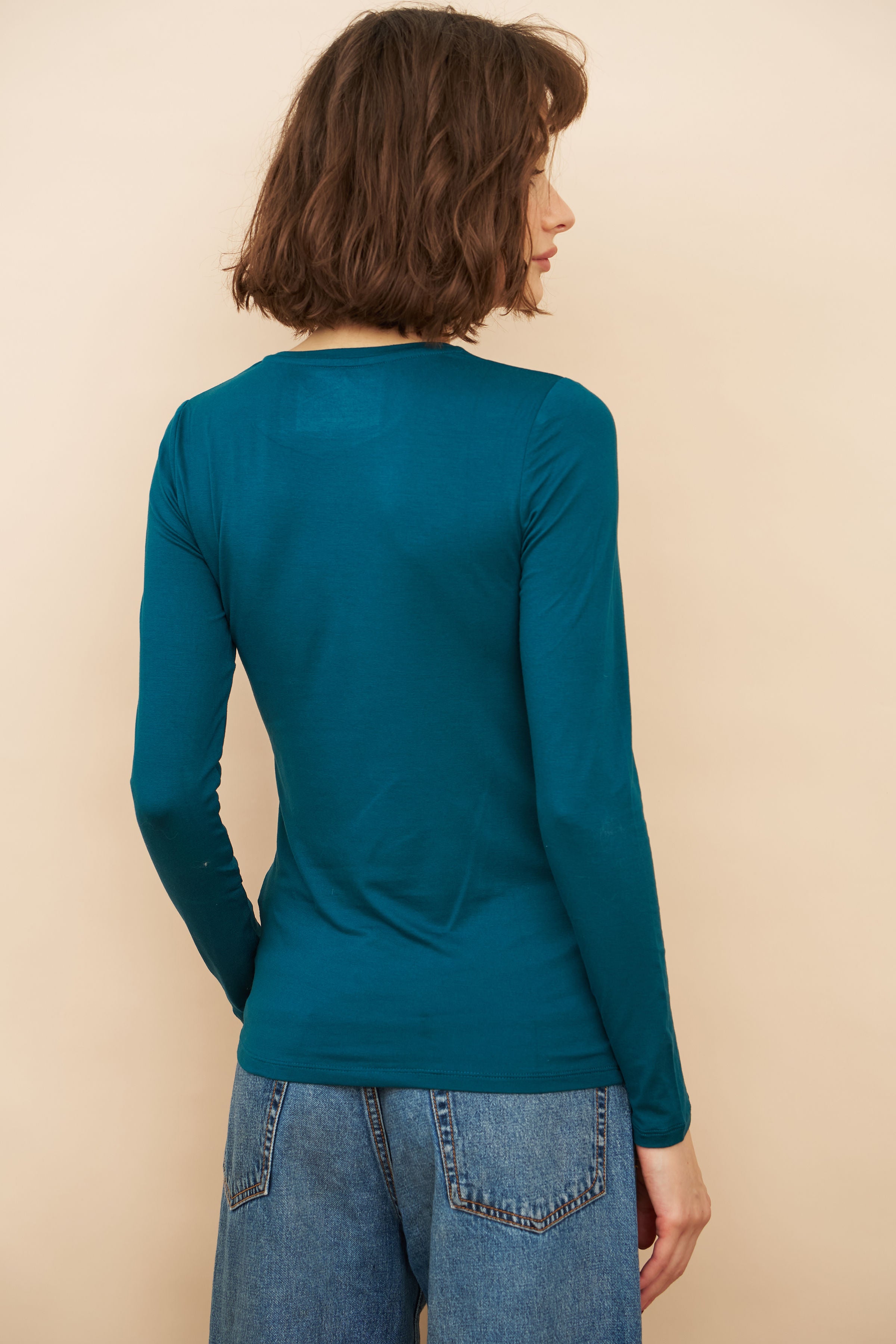 Majestic Long Sleeve Soft Touch Viscose Crewneck in Bleu Majestic